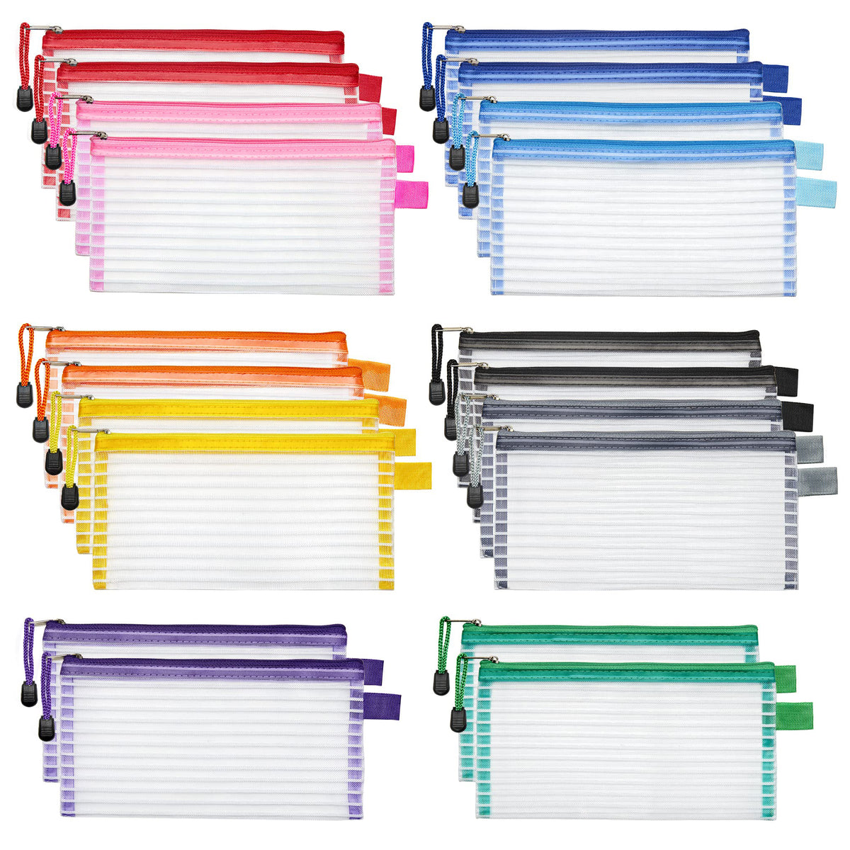 JARLINK 20 Pack 10 Colors Zipper Mesh Pouch Multicolor