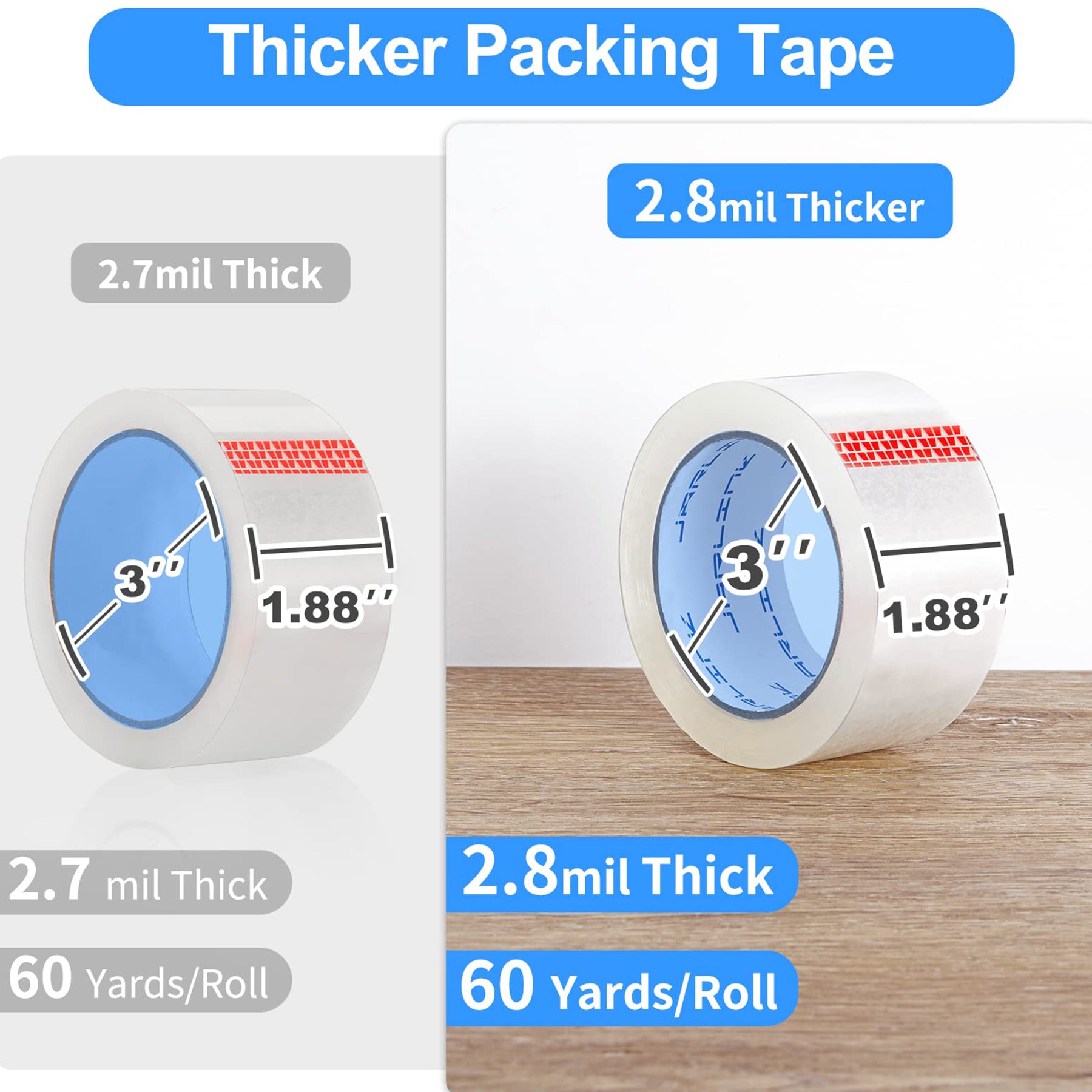 JARLINK Clear Packing Tape (12 Rolls), Heavy Duty Packaging Tape for Shipping Packaging Moving Sealing, Stronger & Thicker 2.8mil, 1.88 inches Wide, 60 Yards Per Roll, 720 Total Yards