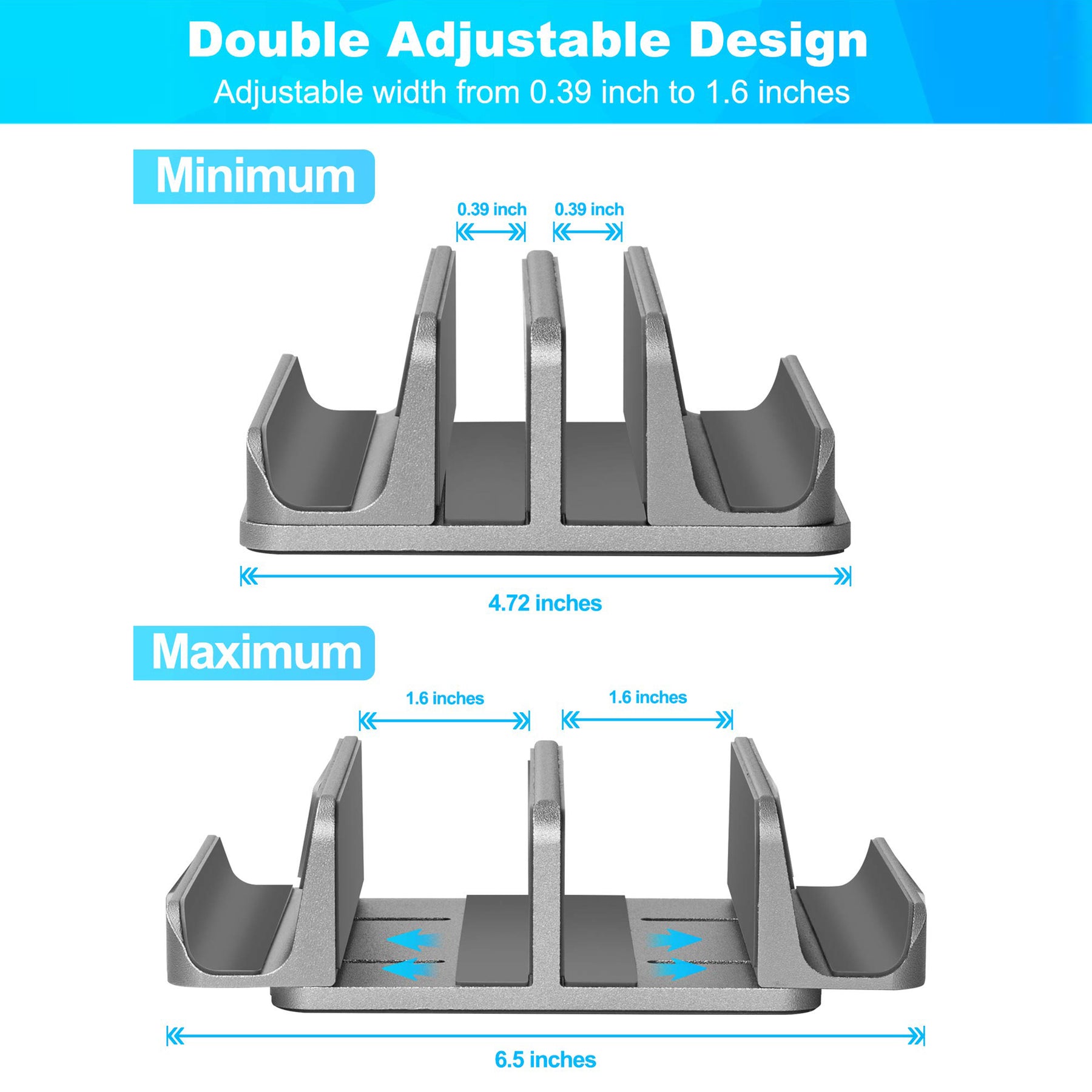 JARLINK 4-in-1 Adjustable Vertical Laptop Stand Holder, Aluminum Dual Slots Laptop Rack for Desk, Space-Saving Organizer for All MacBook, Surface, Chromebook, and Gaming Laptops