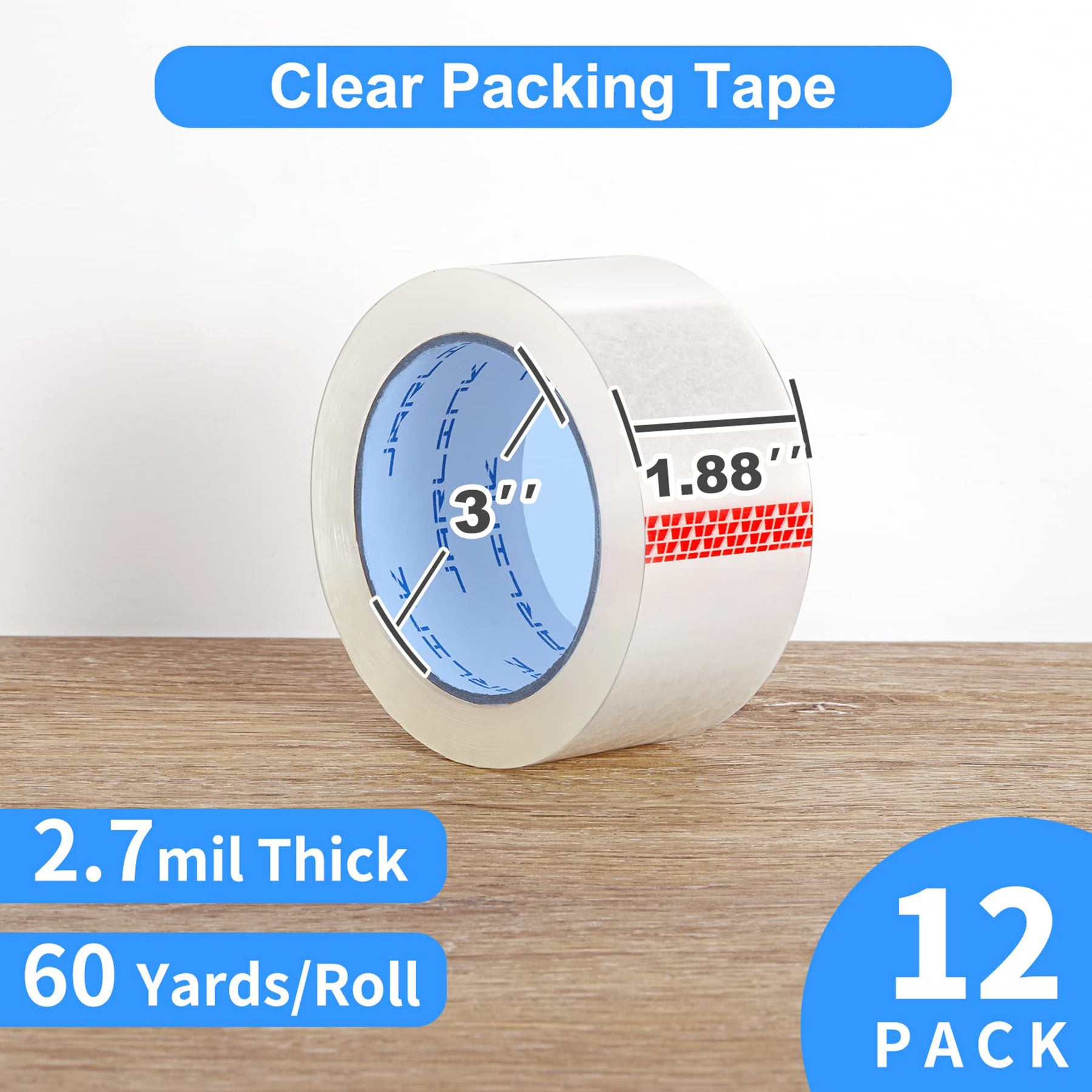 JARLINK Clear Packing Tape (12 Rolls), Heavy Duty Packaging Tape for Shipping Packaging Moving Sealing