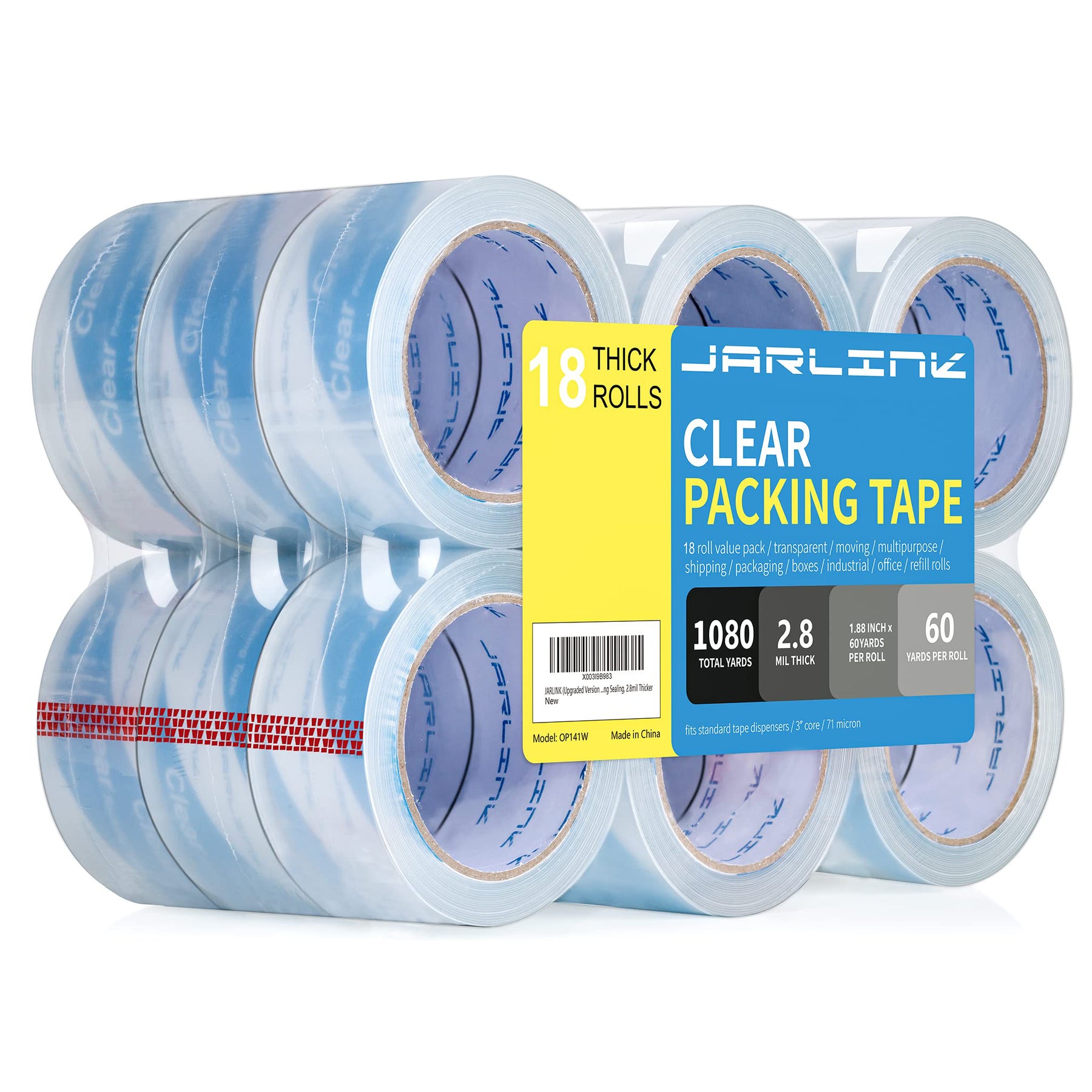 JARLINK Upgraded Version Clearer Packing Tape 12 Rolls, Heavy Duty Packaging Tape for Shipping Packaging Moving Sealing, 2.7mil Thick, 1.88 inches Wide, 60 Yards Per Roll, 720 Total Yards