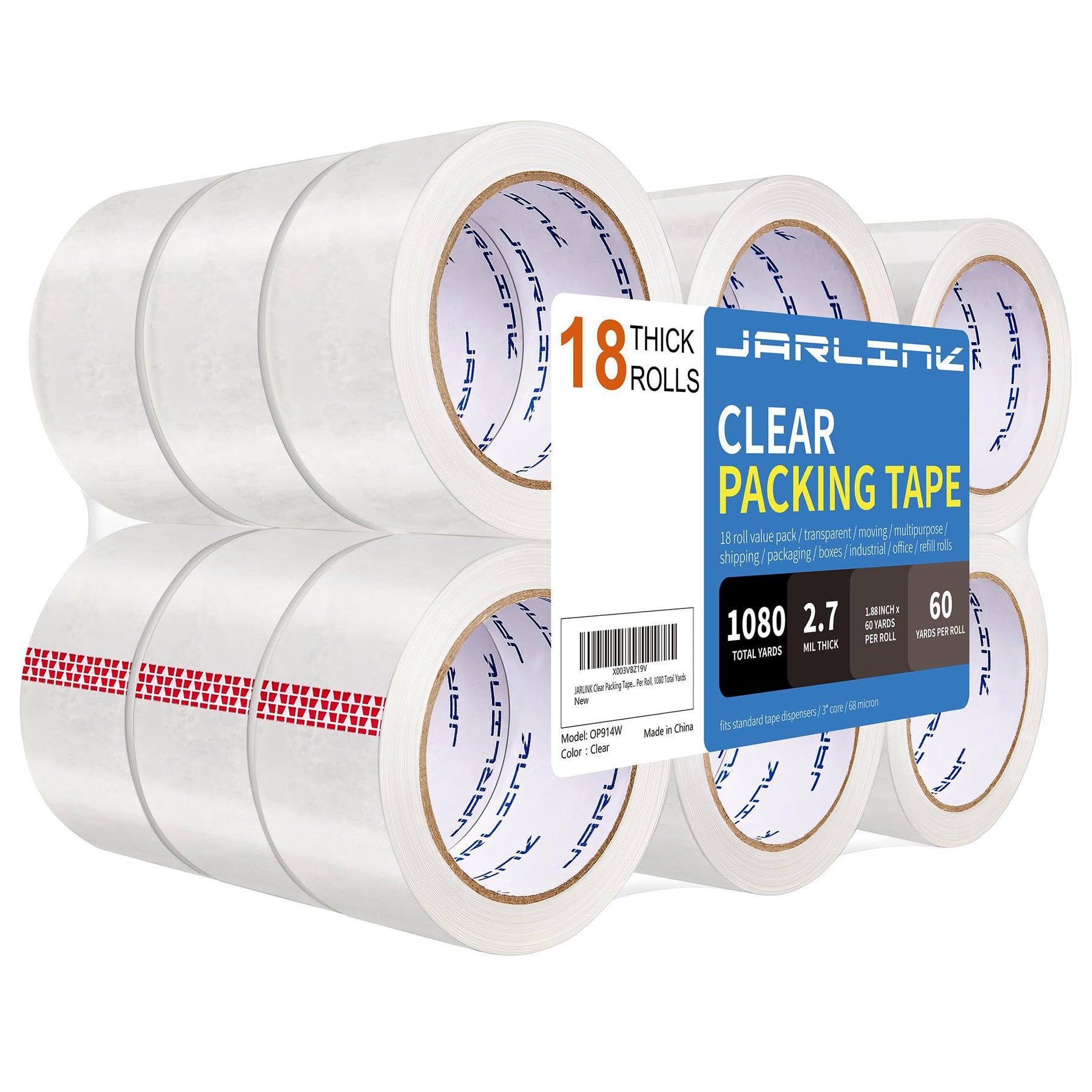 JARLINK Clear Packing Tape (12 Rolls), Heavy Duty Packaging Tape for Shipping Packaging Moving Sealing