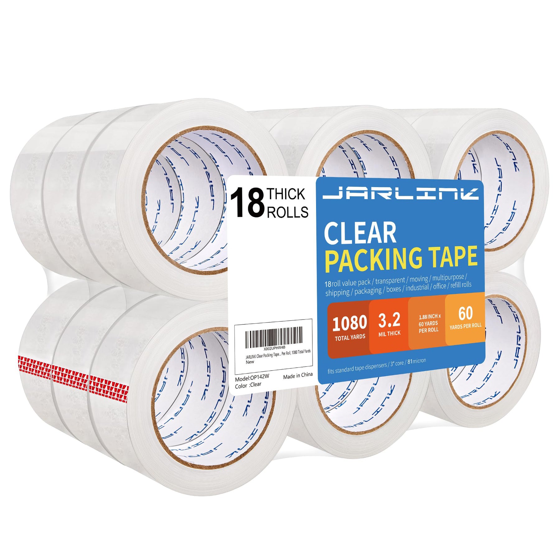JARLINK Clear Packing Tape (12 Rolls), Heavy Duty Packaging Tape for Shipping Packaging Moving Sealing