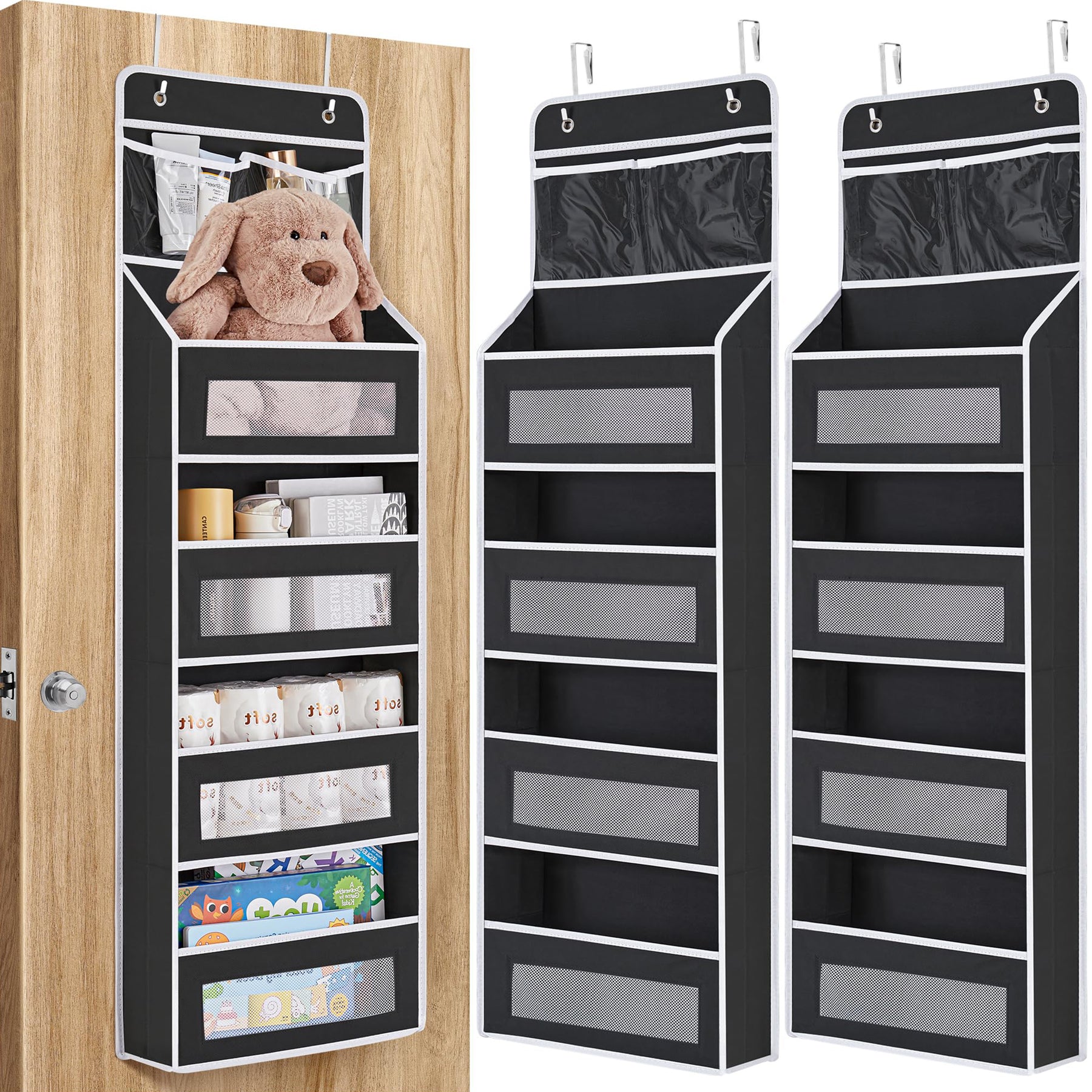 JARLINK 5-Shelf Over Door Organizer Storage, Upgrade Hanging Storage with Clear Window, 50 lbs Load Storage Organizer for Bedroom, Bathroom, Nursery, Baby Kids Toys, Diapers, Pantry, Grey
