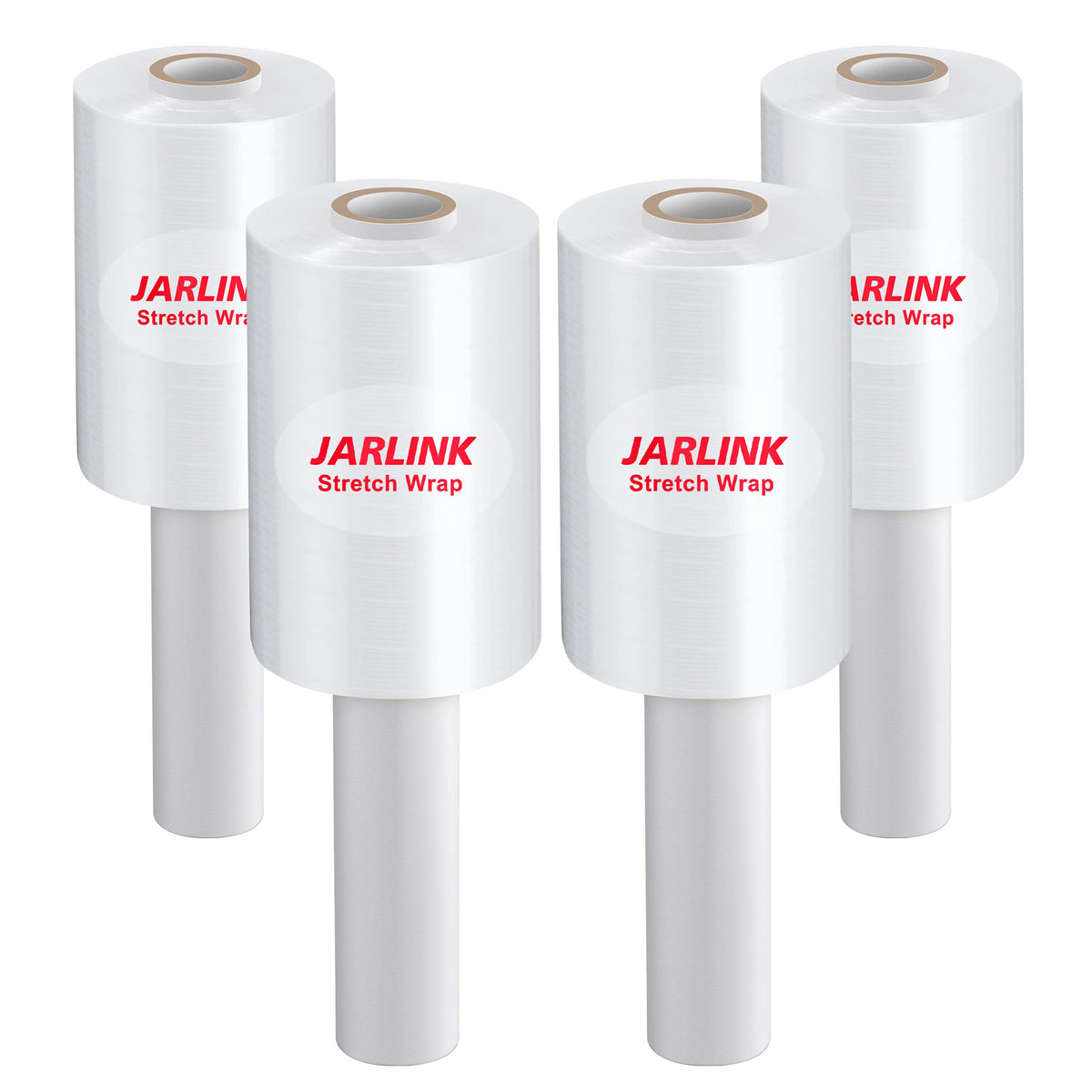 JARLINK 4 Pack Stretch Film, 5" 1000ft Mini Industrial Strength up to 500% Stretch Shrink Wrap with Handles, Thick Durable Self-Adhering Plastic Wrap for Pallet Wrap, Moving, Packing, 60 Gauge