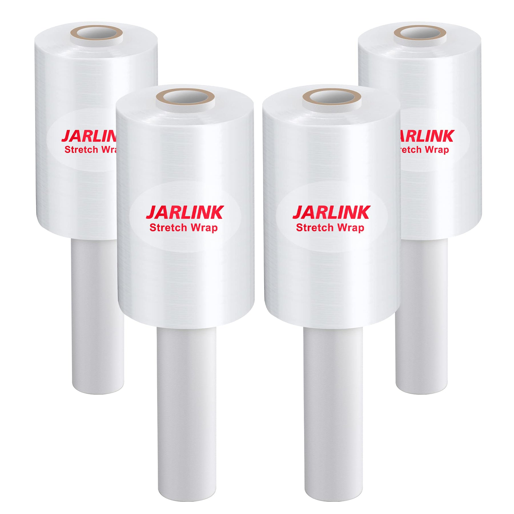 JARLINK 4 Pack Stretch Film, 5" 1000ft Mini Industrial Strength up to 500% Stretch Shrink Wrap with Handles, Thick Durable Self-Adhering Plastic Wrap for Pallet Wrap, Moving, Packing, 60 Gauge
