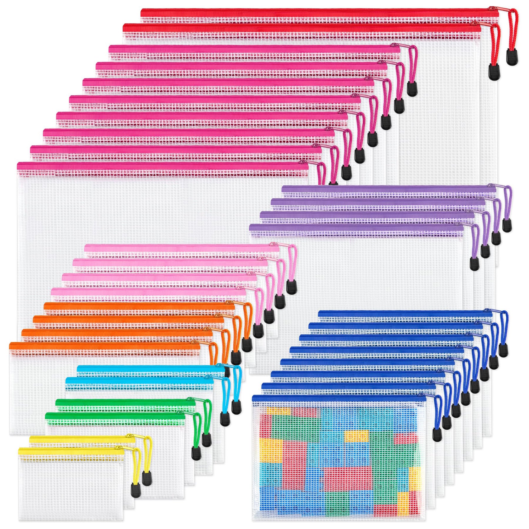 JARLINK 18 Pack 8 Sizes Mesh Pouch, 9 Colors, Waterproof Zipper File Bags Document Multipurpose Travel Bags for Office Supplies Cosmetics Travel Accessories