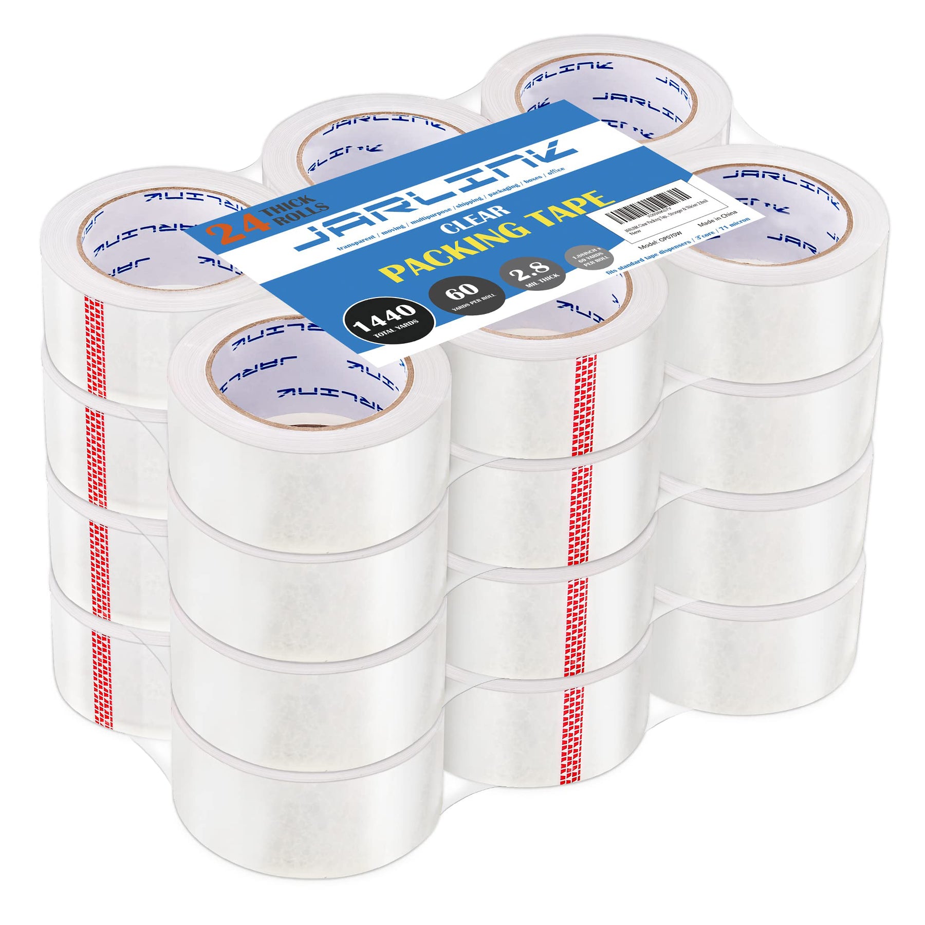 JARLINK Clear Packing Tape (12 Rolls), Heavy Duty Packaging Tape for Shipping Packaging Moving Sealing, Stronger & Thicker 2.8mil, 1.88 inches Wide, 60 Yards Per Roll, 720 Total Yards