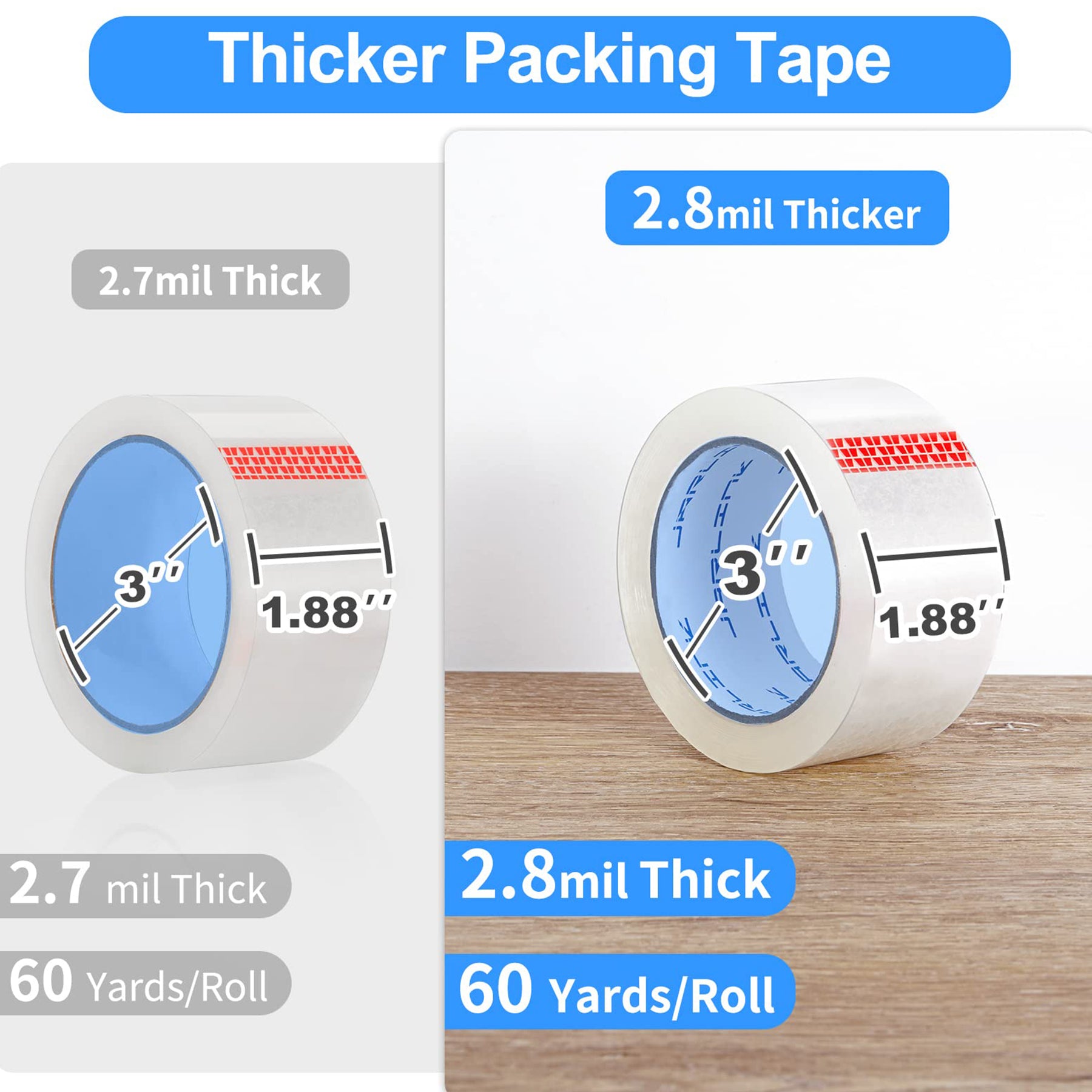 JARLINK Clear Packing Tape (12 Rolls), Heavy Duty Packaging Tape for Shipping Packaging Moving Sealing, Stronger & Thicker 2.8mil, 1.88 inches Wide, 60 Yards Per Roll, 720 Total Yards