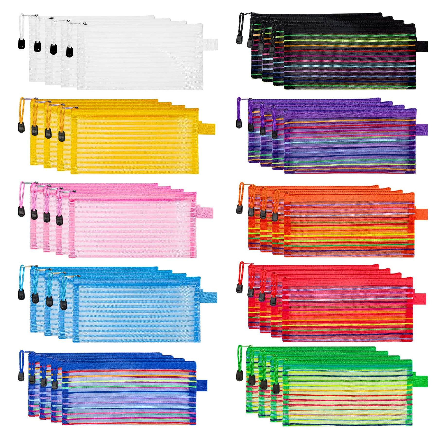 JARLINK 40 Pack 10 Colors Zipper Mesh Pouch, Storage Pouches Multipurpose Travel Bags for Office Supplies Cosmetics Travel Accessories Multicolor