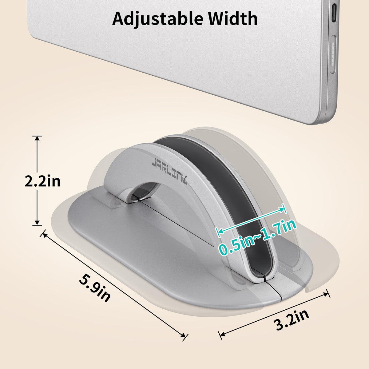 JARLINK Aluminum Body Vertical Laptop Stand, Adjustable Desktop Stand Holder, Space Saving Laptop Holder Fits All MacBook/iPad/Surface/Samsung/HP/Dell/Lenovo/Chromebook/Gaming Laptops (Silver)