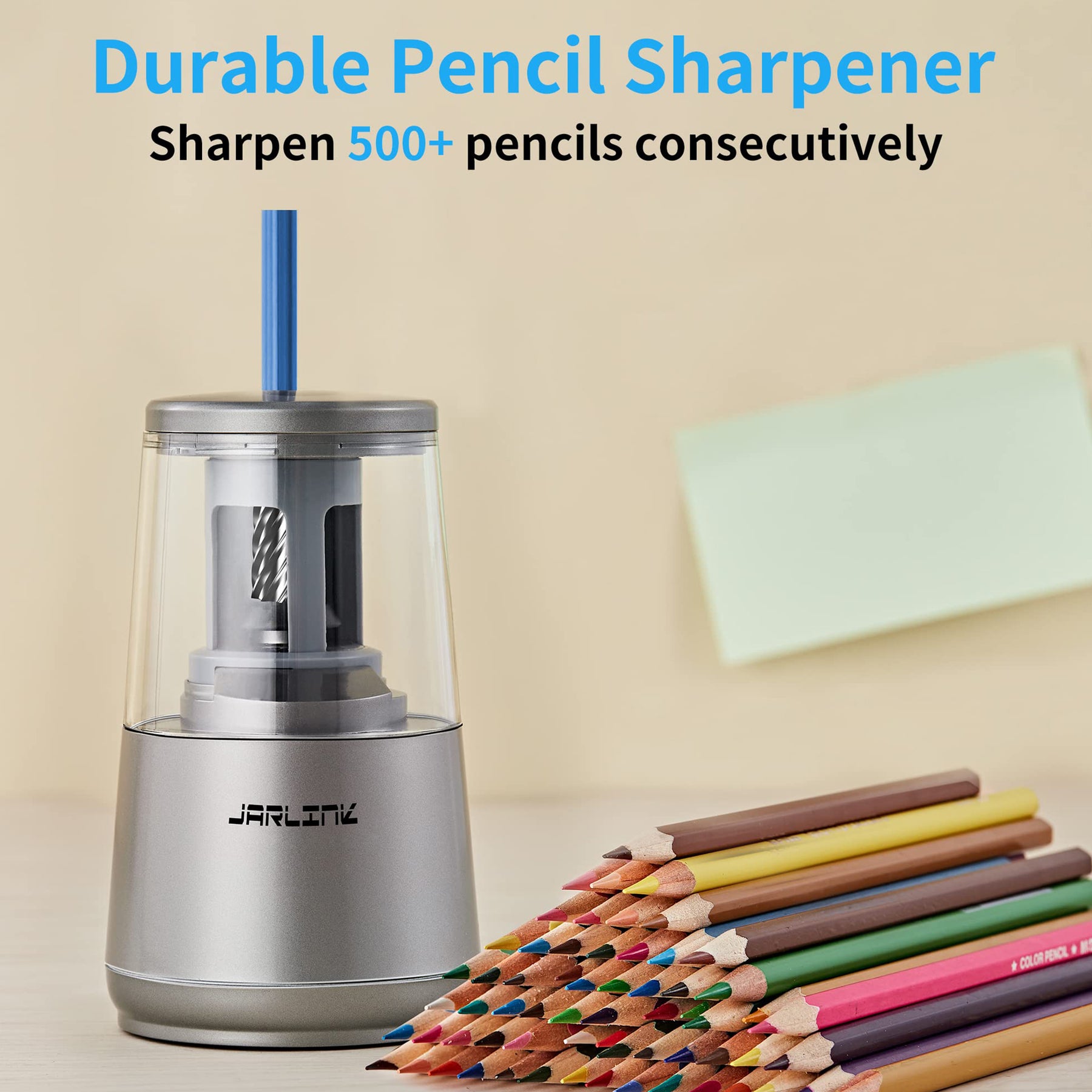 JARLINK Electric Pencil Sharpener, Heavy-duty Helical Blade to Fast Sharpen, Auto Stop for No.2/Colored Pencils(6-8mm), USB/Battery Operated in School Classroom/Office/Home