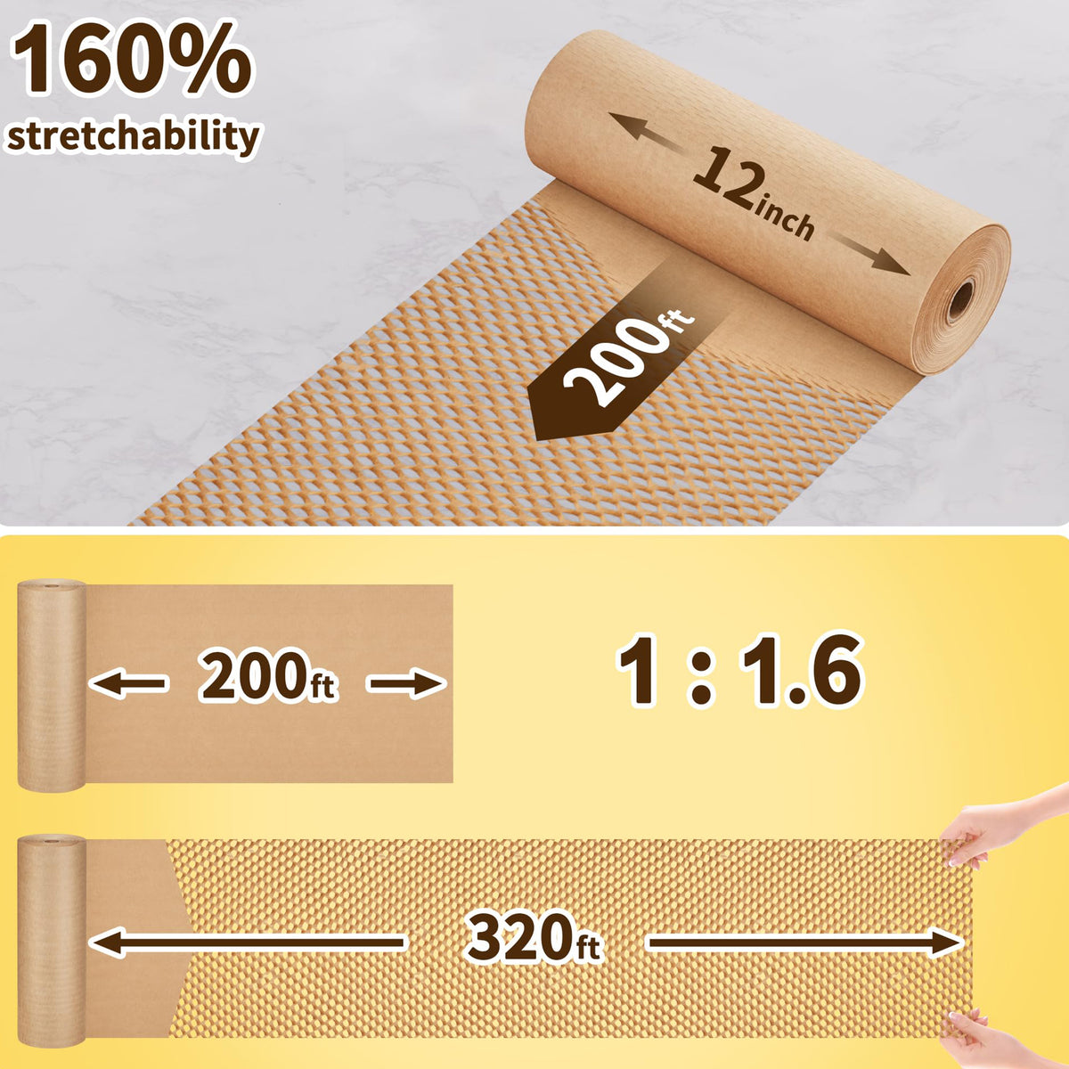 JARLINK Honeycomb Packing Paper, 12 * 200' Bubble Packing Wrap for Packing/Shipping/Moving, Recyclable Honeycomb Cushioning Wrap Roll, Moving & Gifts Wrapping Paper With 20 Fragile Sticker Labels