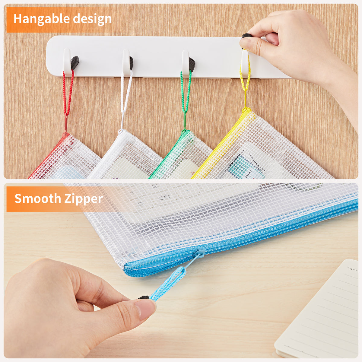 JARLINK 24 Pack 10 Colors Zipper Mesh Document Pouch, A4 Letter Size Mesh Bags for Board Games & Puzzles, Waterproof Document Zipper Pouches for Office School Supplies, Toys, Cosmetics Travel Storage
