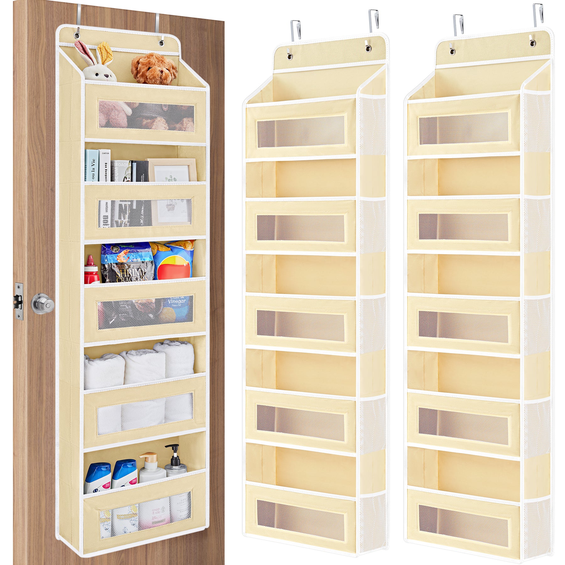 JARLINK Over The Door Organizer Storage, 5 Shelf Hanging Door Organizer with 5 Large Capacity Pockets, Anti Tilt 44 lb Load Behind Door Organizer for Bedroom, Bathroom, Pantry, Nursery