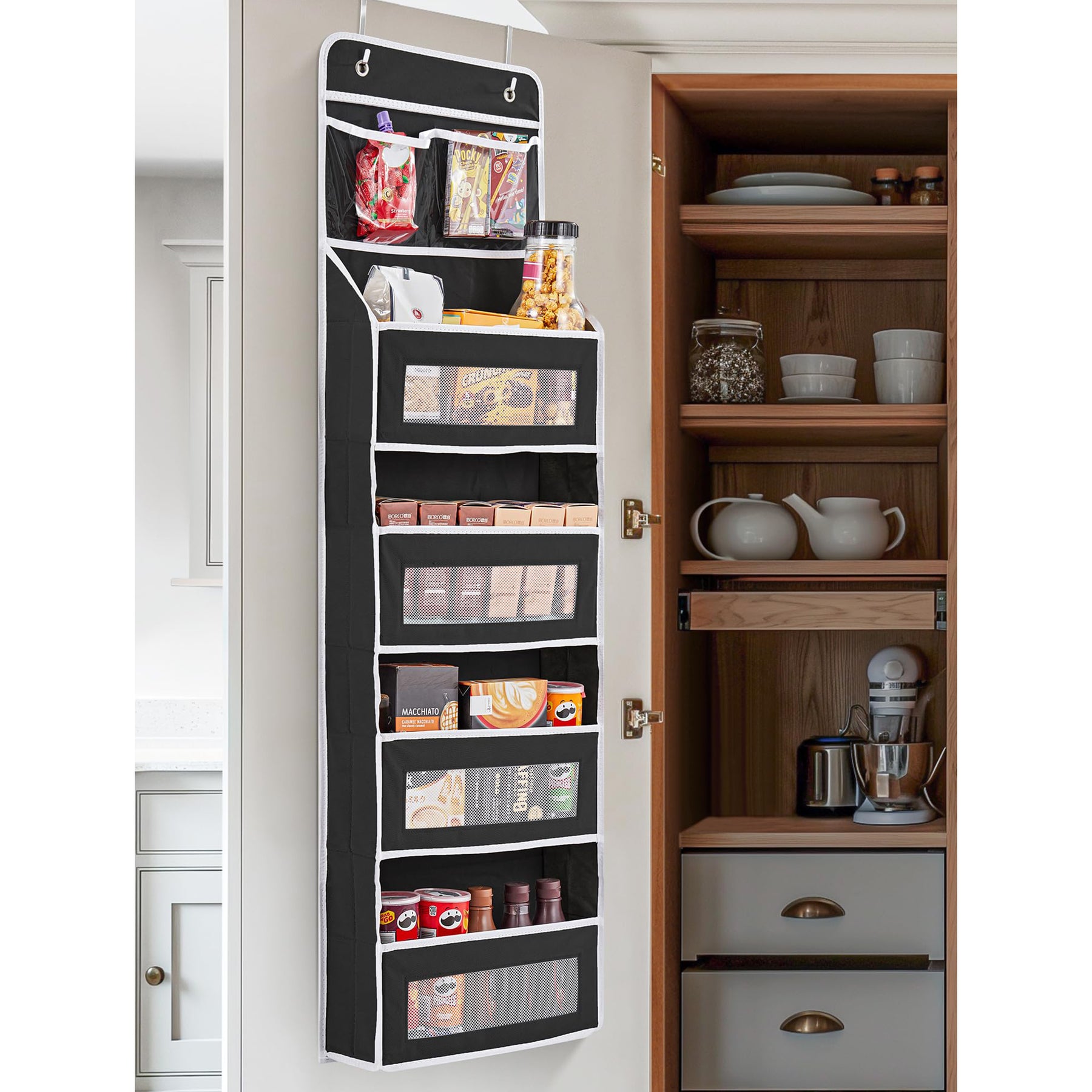JARLINK 5-Shelf Over Door Organizer Storage, Upgrade Hanging Storage with Clear Window, 50 lbs Load Storage Organizer for Bedroom, Bathroom, Nursery, Baby Kids Toys, Diapers, Pantry, Grey