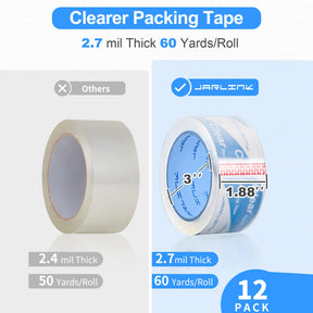 JARLINK Upgraded Version Clearer Packing Tape 12 Rolls, Heavy Duty Packaging Tape for Shipping Packaging Moving Sealing, 2.7mil Thick, 1.88 inches Wide, 60 Yards Per Roll, 720 Total Yards
