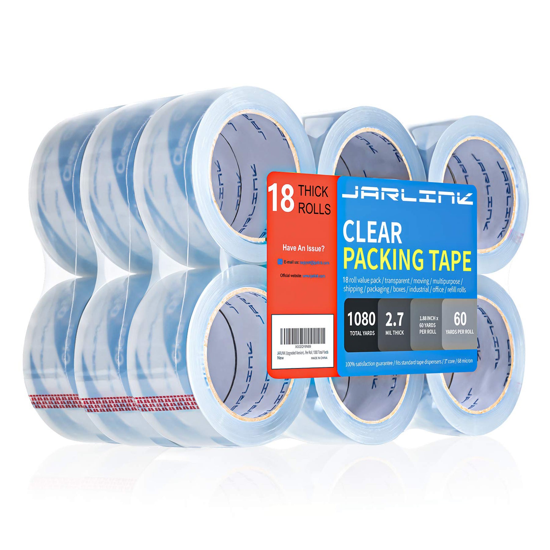 JARLINK Upgraded Version Clearer Packing Tape 12 Rolls, Heavy Duty Packaging Tape for Shipping Packaging Moving Sealing, 2.7mil Thick, 1.88 inches Wide, 60 Yards Per Roll, 720 Total Yards