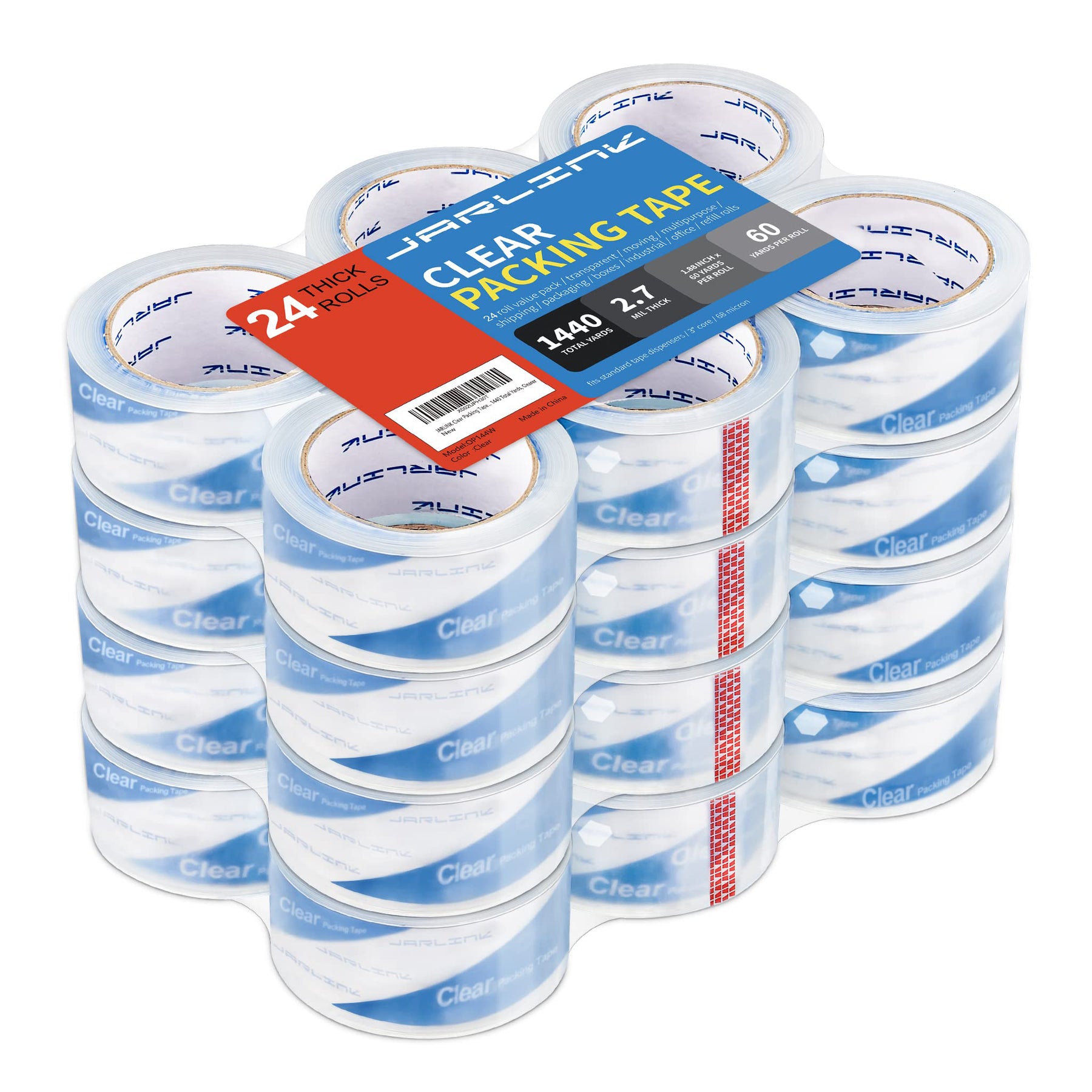 JARLINK Upgraded Version Clearer Packing Tape 12 Rolls, Heavy Duty Packaging Tape for Shipping Packaging Moving Sealing, 2.7mil Thick, 1.88 inches Wide, 60 Yards Per Roll, 720 Total Yards