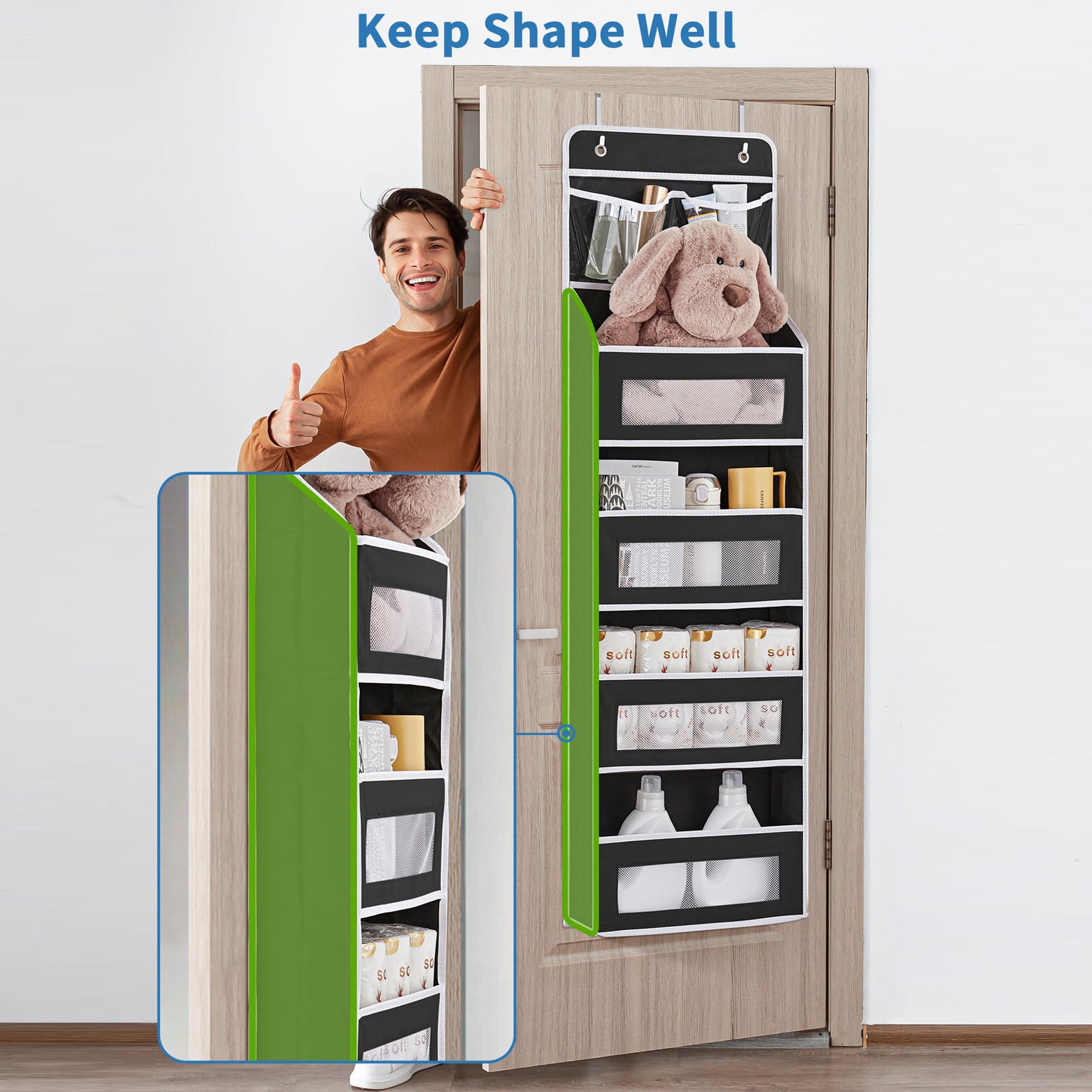 JARLINK 5-Shelf Over Door Organizer Storage, Upgrade Hanging Storage with Clear Window, 50 lbs Load Storage Organizer for Bedroom, Bathroom, Nursery, Baby Kids Toys, Diapers, Pantry, Grey