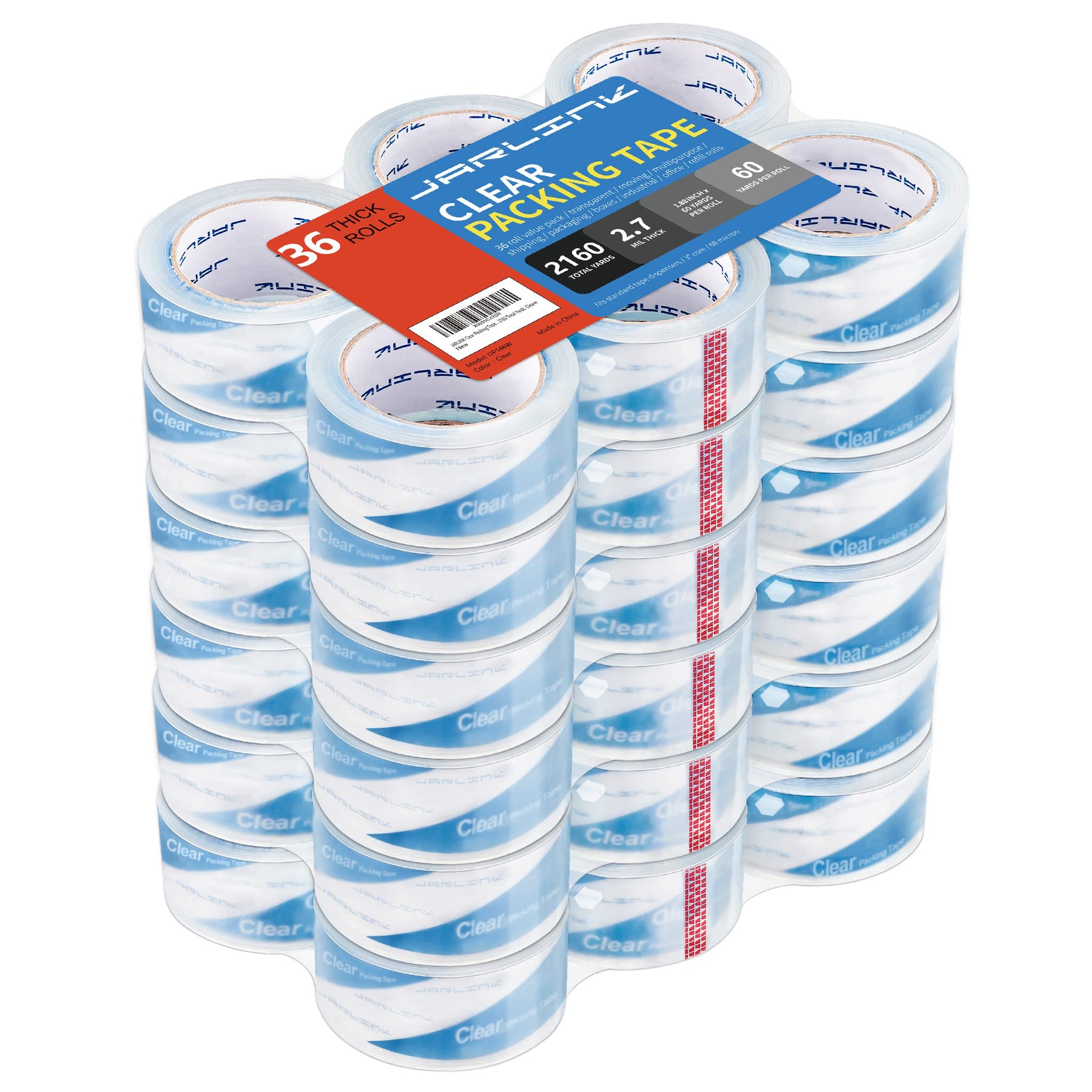 JARLINK Upgraded Version Clearer Packing Tape 12 Rolls, Heavy Duty Packaging Tape for Shipping Packaging Moving Sealing, 2.7mil Thick, 1.88 inches Wide, 60 Yards Per Roll, 720 Total Yards