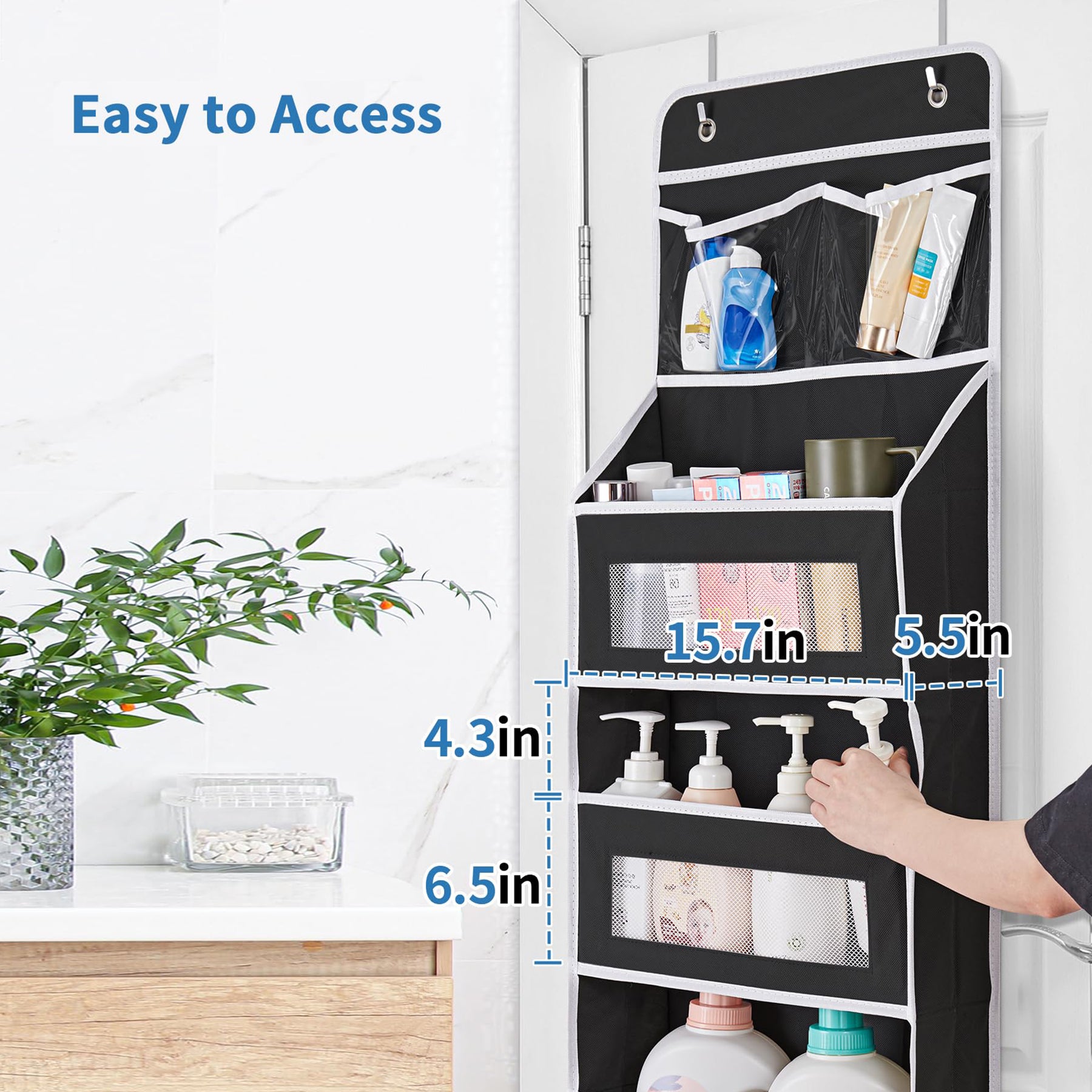 JARLINK 5-Shelf Over Door Organizer Storage, Upgrade Hanging Storage with Clear Window, 50 lbs Load Storage Organizer for Bedroom, Bathroom, Nursery, Baby Kids Toys, Diapers, Pantry, Grey