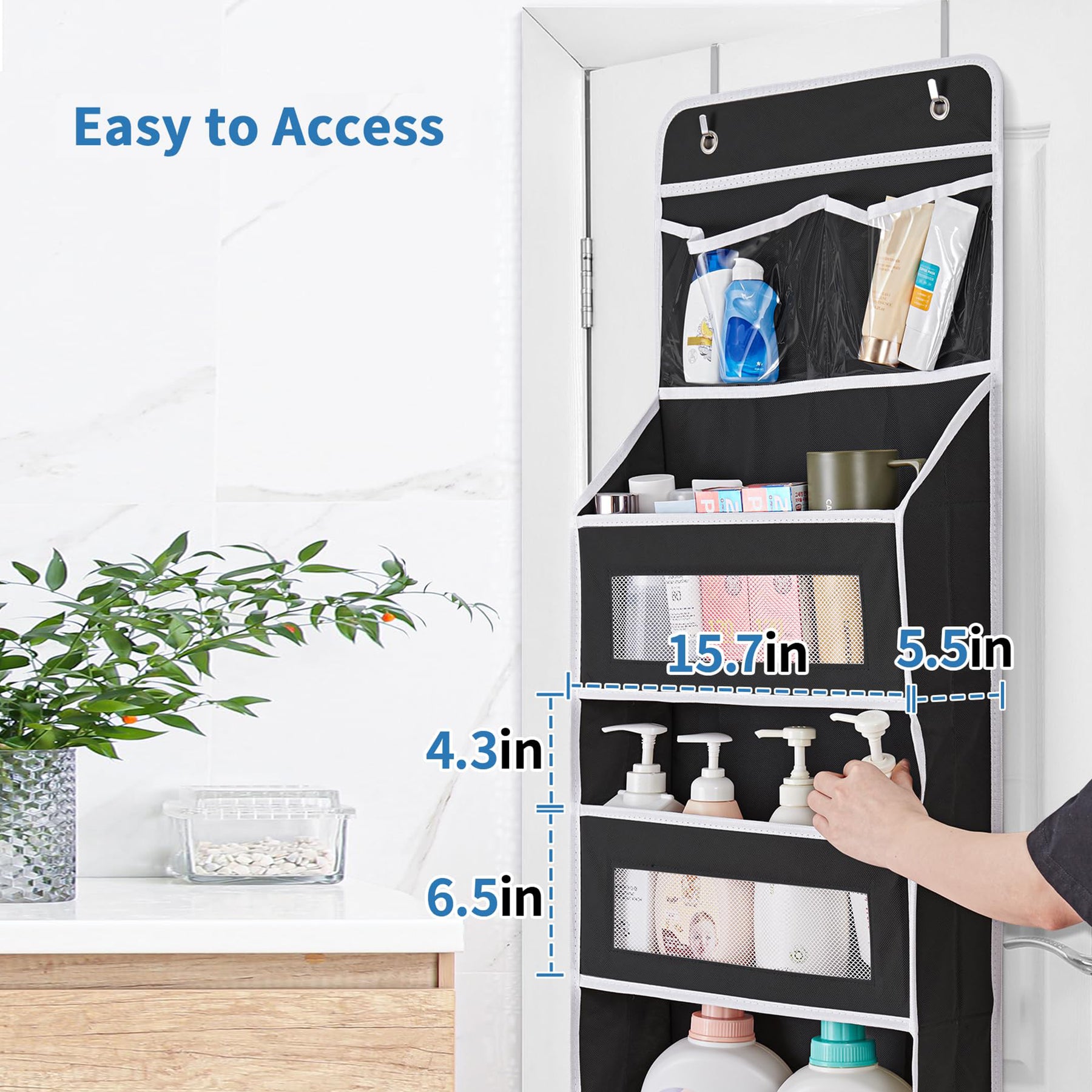 JARLINK 5-Shelf Over Door Organizer Storage, Upgrade Hanging Storage with Clear Window, 50 lbs Load Storage Organizer for Bedroom, Bathroom, Nursery, Baby Kids Toys, Diapers, Pantry, Grey