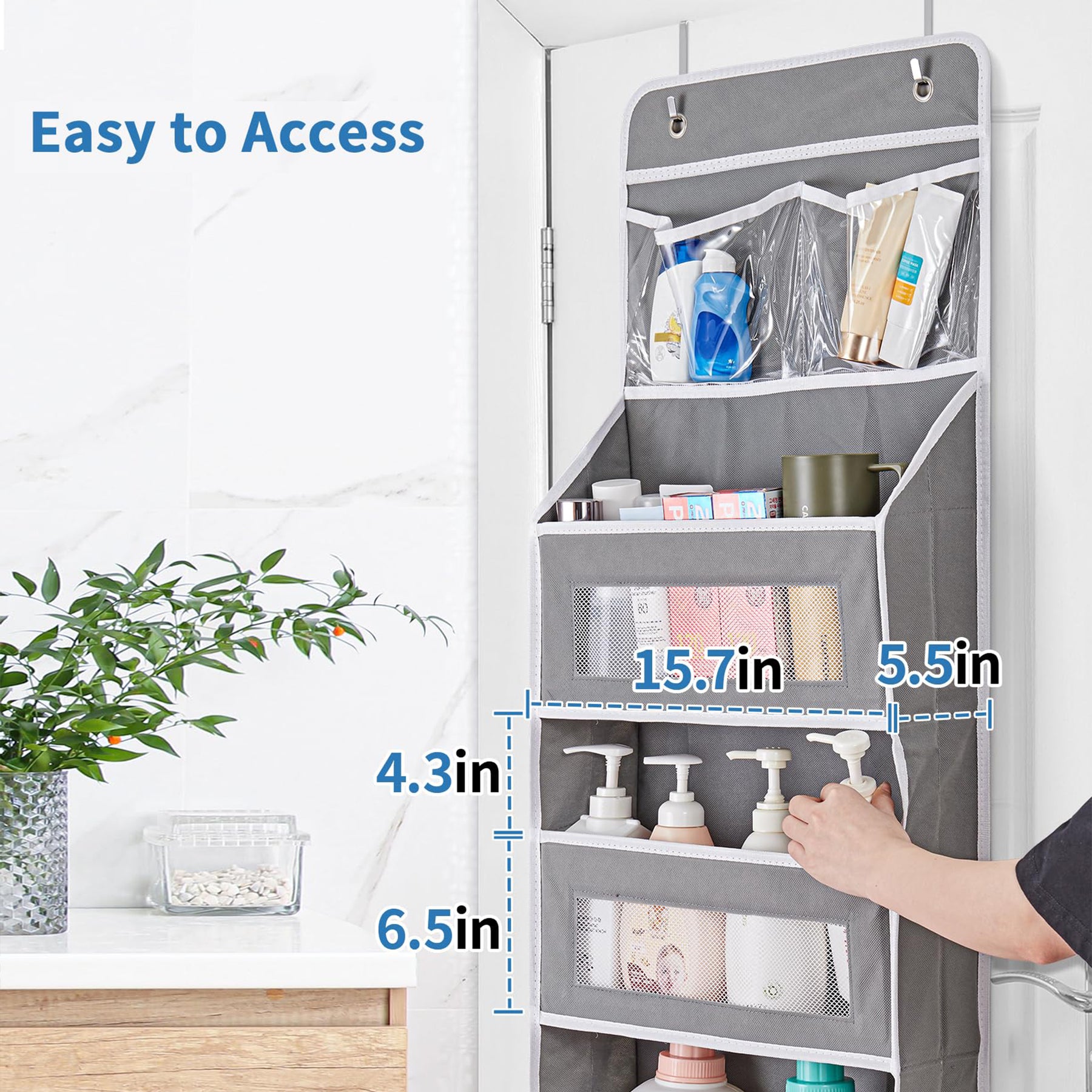 JARLINK 5-Shelf Over Door Organizer Storage, Upgrade Hanging Storage with Clear Window, 50 lbs Load Storage Organizer for Bedroom, Bathroom, Nursery, Baby Kids Toys, Diapers, Pantry, Grey