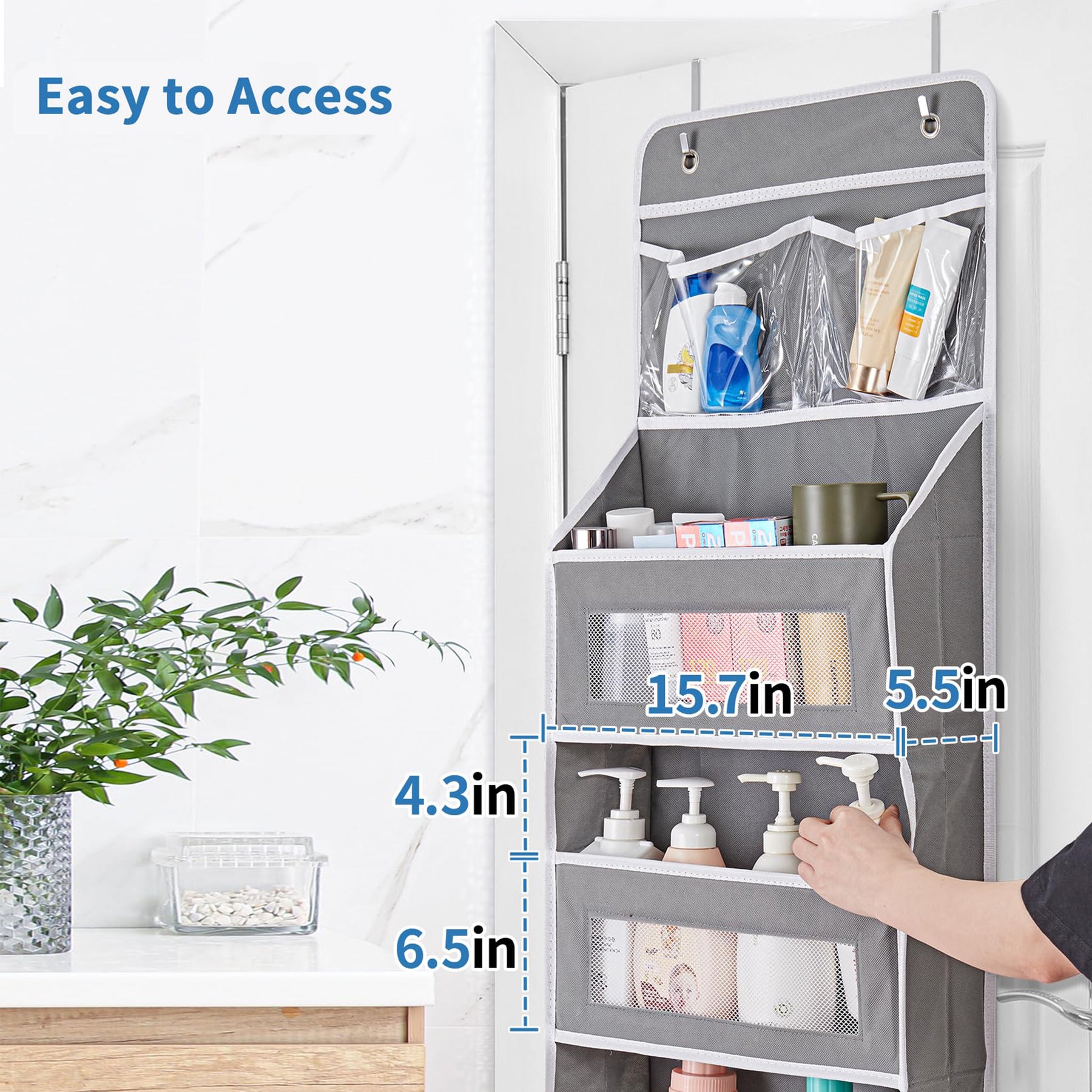 JARLINK 5-Shelf Over Door Organizer Storage, Upgrade Hanging Storage with Clear Window, 50 lbs Load Storage Organizer for Bedroom, Bathroom, Nursery, Baby Kids Toys, Diapers, Pantry, Grey