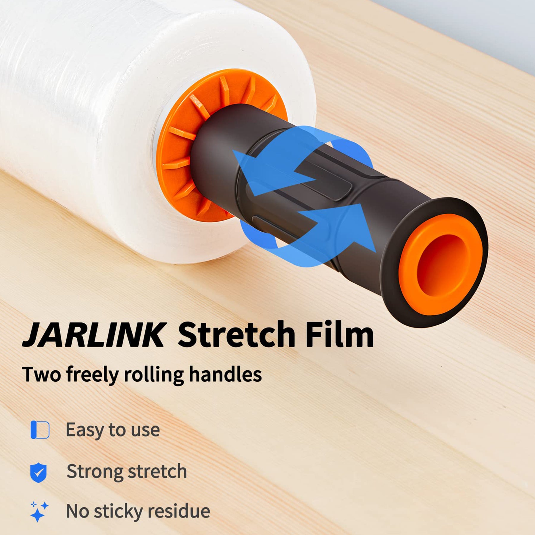 JARLINK 2 Pack Stretch Film, 15" x 1000ft Shrink Wrap for Pallet Wrap, Industrial Strength Stretch up to 650% Stretch with Handles, Self Adhering Packaging Heavy Duty Film for Moving, 68 Gauge, Clear