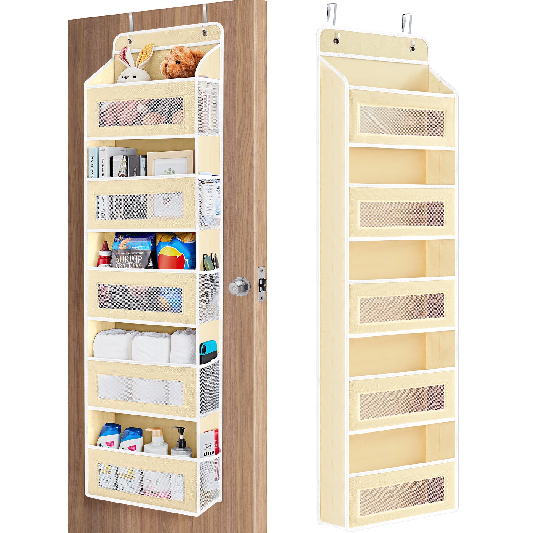 JARLINK Over The Door Organizer Storage, 5 Shelf Hanging Door Organizer with 5 Large Capacity Pockets, Anti Tilt 44 lb Load Behind Door Organizer for Bedroom, Bathroom, Pantry, Nursery