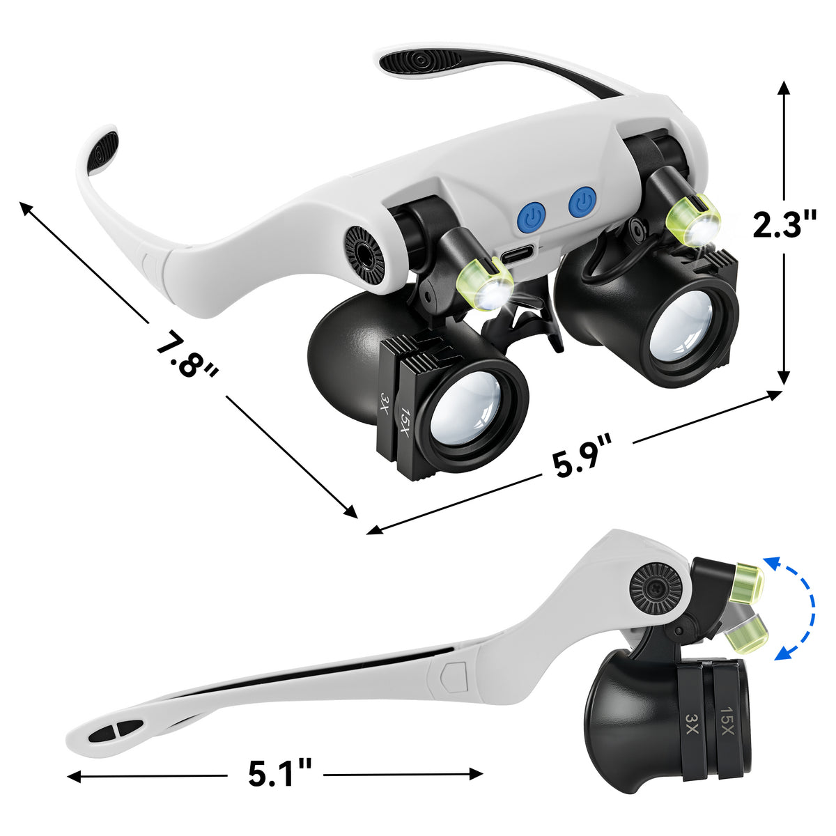 JARLINK Magnifying Glasses with LED Light, Hands Free Magnifier with 14 Interchangeable Lenses 3X 4X 5X 6X 7X 10X 15X, Magnifying Glasses for Close Work, Crafts, Jewelry, Electronics Repair (Black)