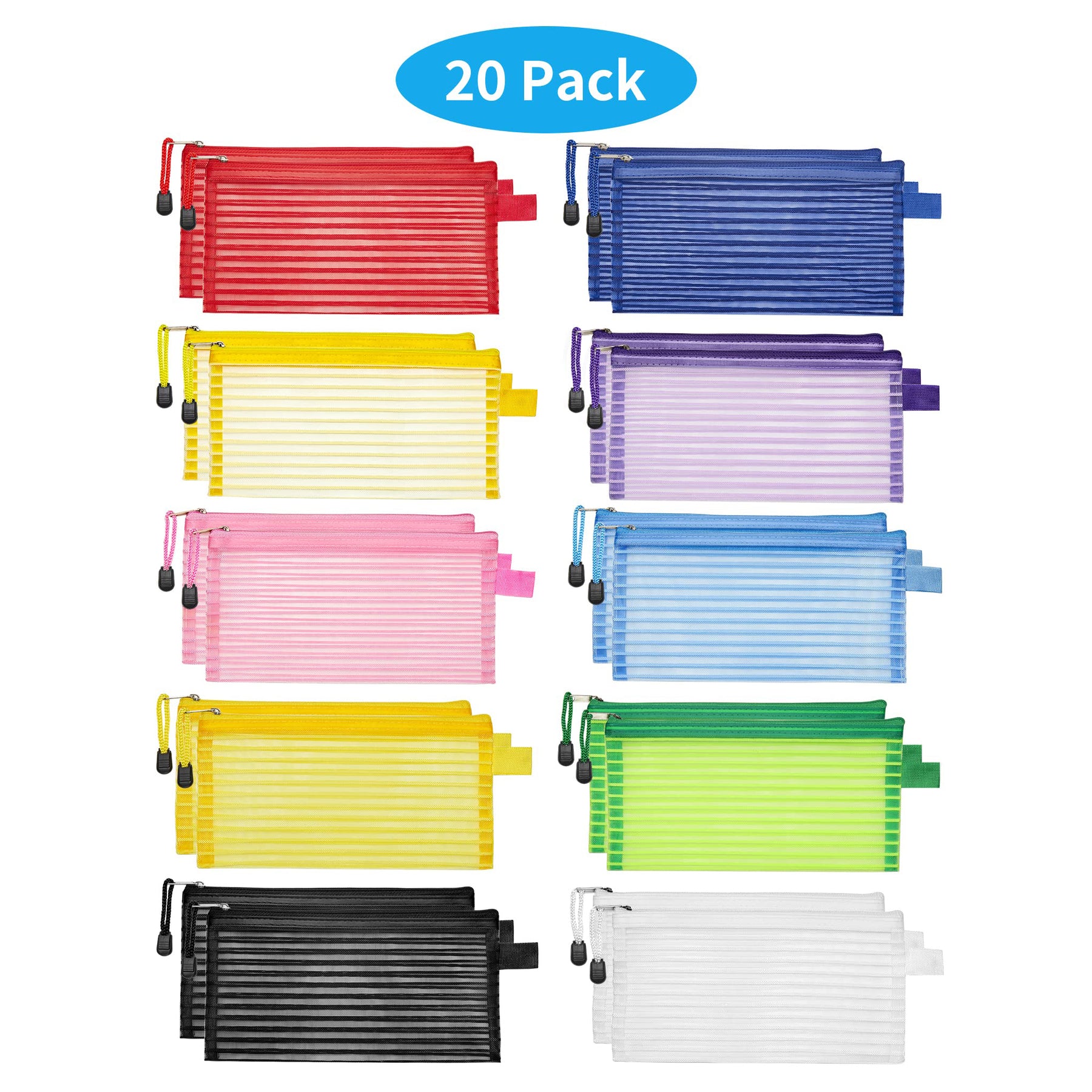 JARLINK 20 Pack 10 Colors Zipper Mesh Pouch Multicolor