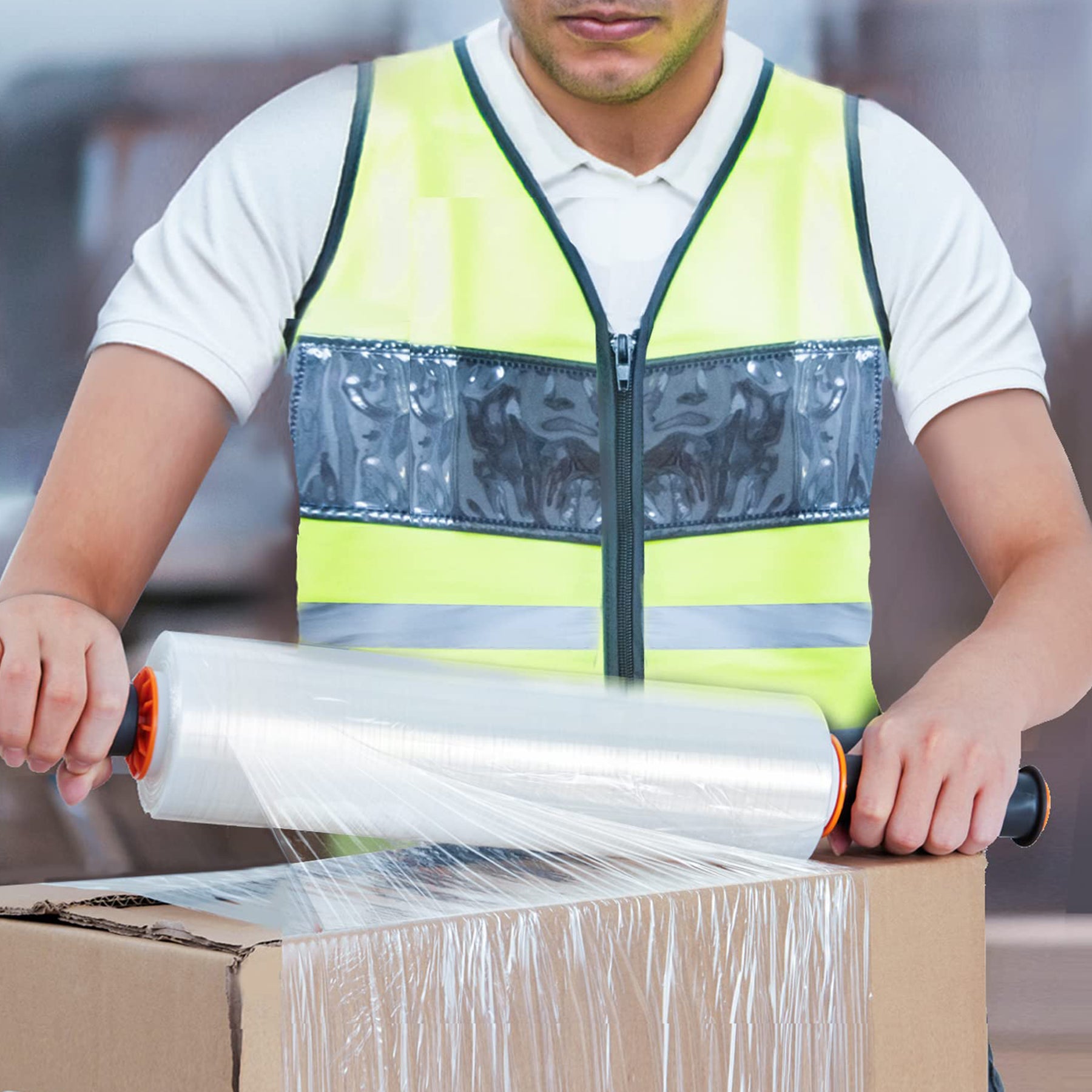 JARLINK 2 Pack Stretch Film, 15" x 1000ft Shrink Wrap for Pallet Wrap, Industrial Strength Stretch up to 650% Stretch with Handles, Self Adhering Packaging Heavy Duty Film for Moving, 68 Gauge, Clear