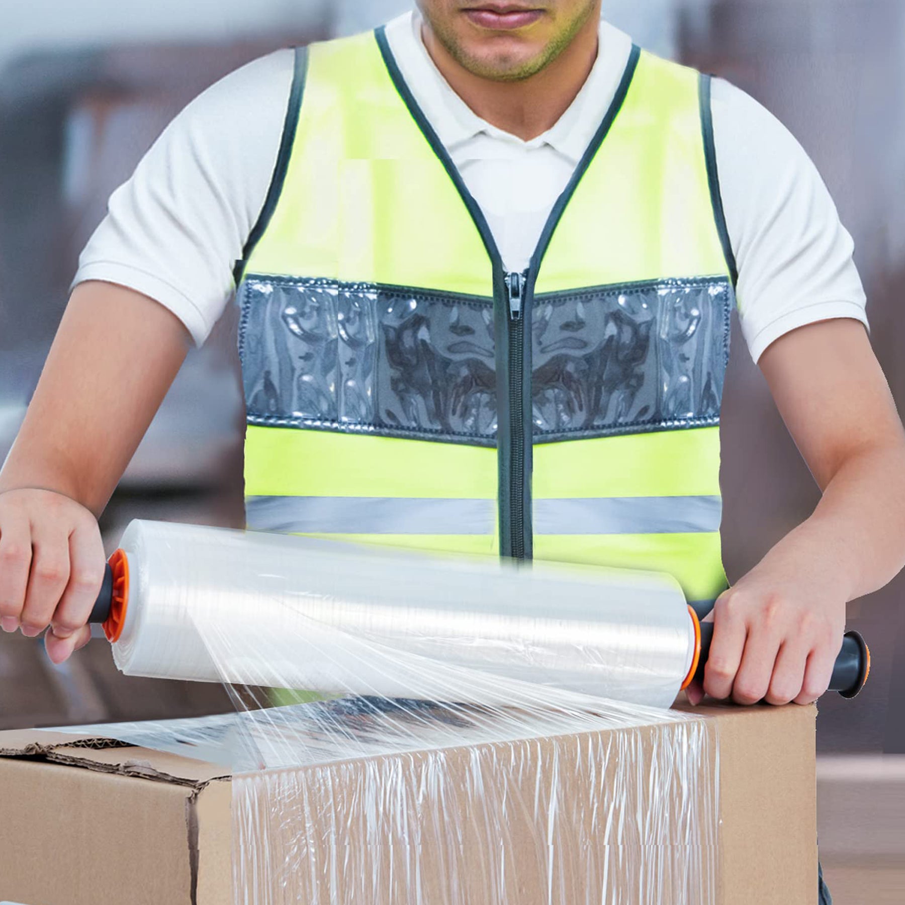 JARLINK 2 Pack Stretch Film, 15" x 1000ft Shrink Wrap for Pallet Wrap, Industrial Strength Stretch up to 650% Stretch with Handles, Self Adhering Packaging Heavy Duty Film for Moving, 68 Gauge, Clear
