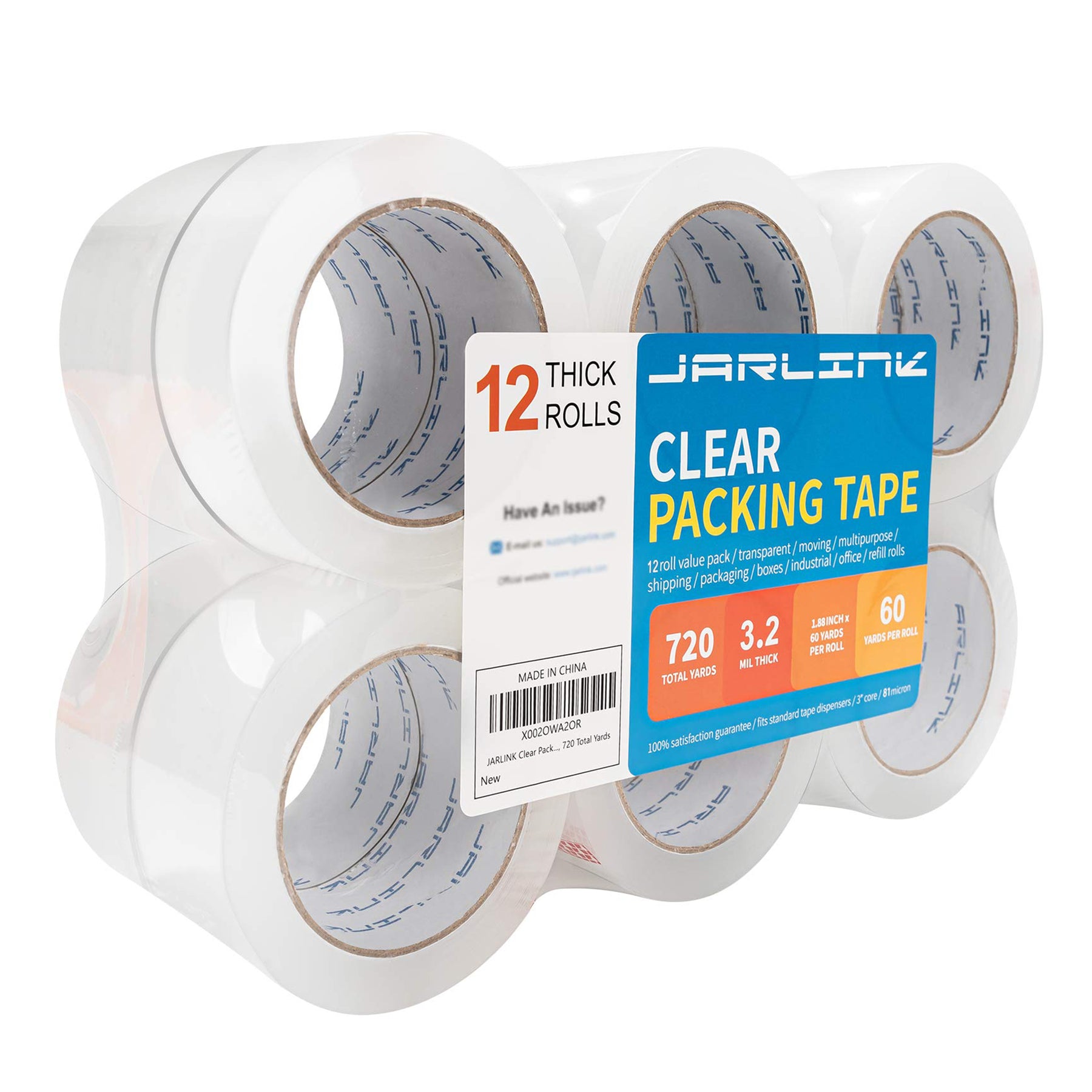 JARLINK Clear Packing Tape (12 Rolls), Heavy Duty Packaging Tape for Shipping Packaging Moving Sealing