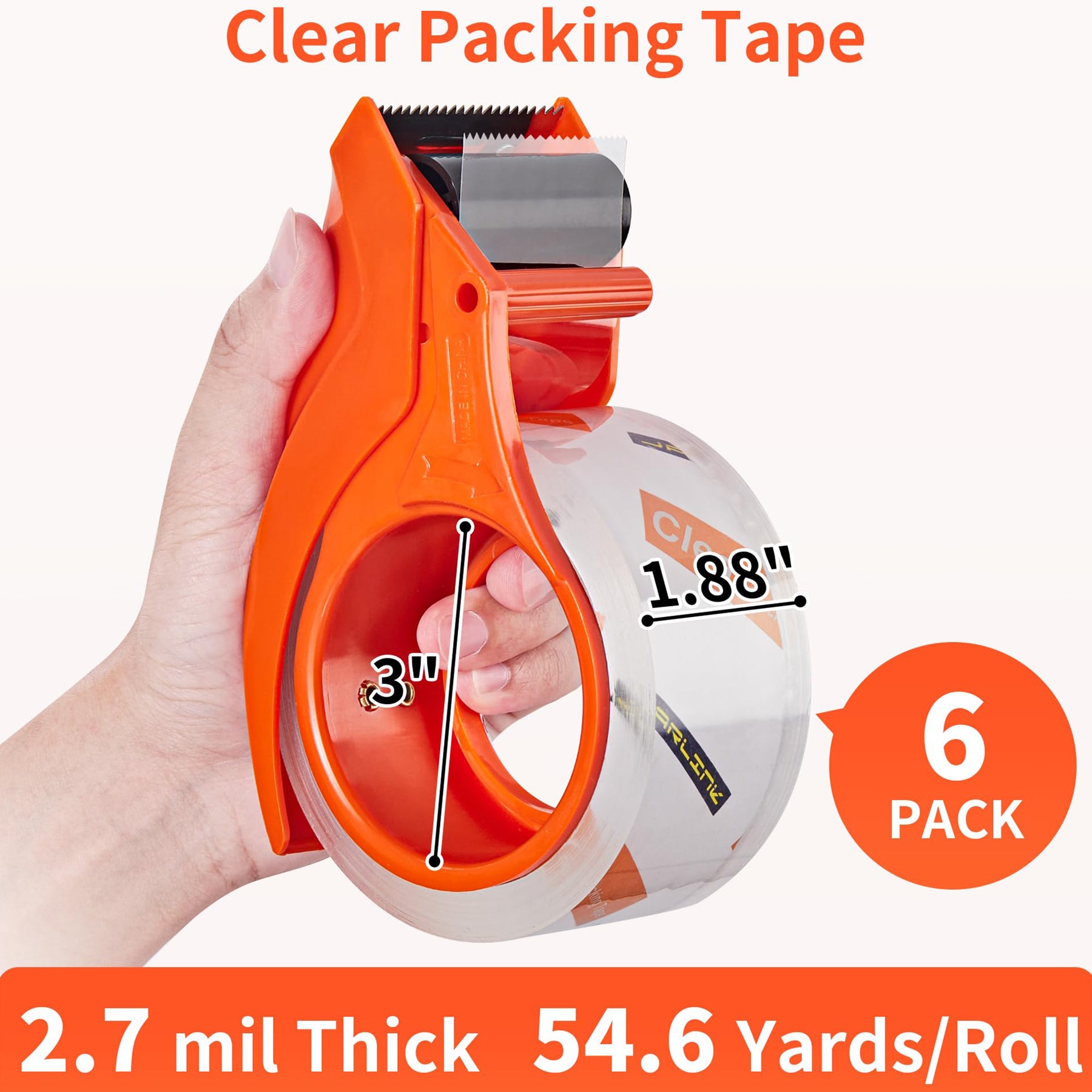 JARLINK 6 Rolls Crystal Clear Packing Tape with Dispenser, 328 Yards Heavy Duty Packaging Tape Refills for Shipping Packaging Mailing Moving Supplies, 1.88 inch x 54.6 Yards