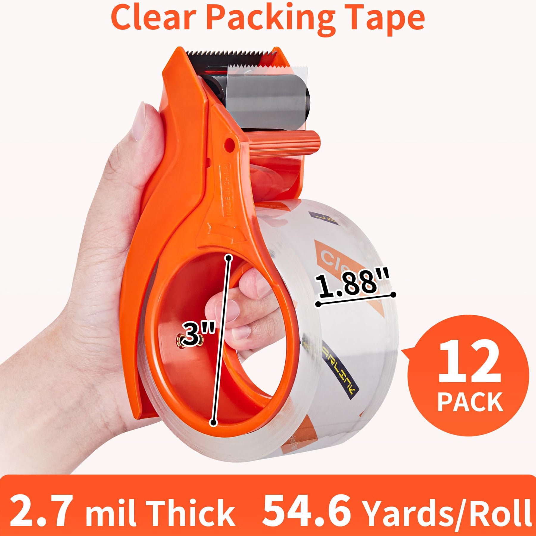 JARLINK 6 Rolls Crystal Clear Packing Tape with Dispenser, 328 Yards Heavy Duty Packaging Tape Refills for Shipping Packaging Mailing Moving Supplies, 1.88 inch x 54.6 Yards