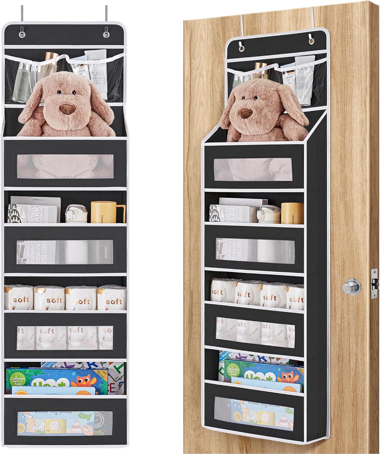 JARLINK 5-Shelf Over Door Organizer Storage, Upgrade Hanging Storage with Clear Window, 50 lbs Load Storage Organizer for Bedroom, Bathroom, Nursery, Baby Kids Toys, Diapers, Pantry, Grey
