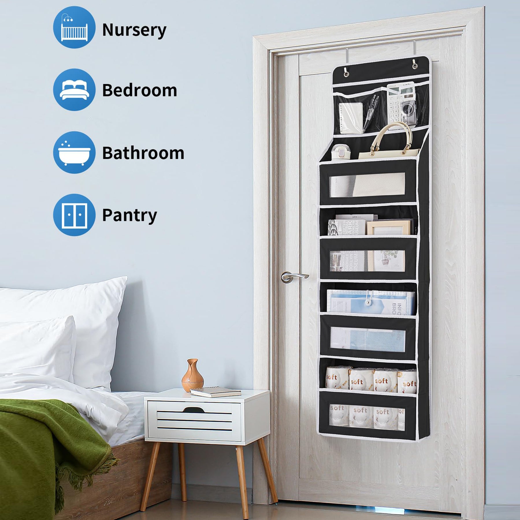 JARLINK 5-Shelf Over Door Organizer Storage, Upgrade Hanging Storage with Clear Window, 50 lbs Load Storage Organizer for Bedroom, Bathroom, Nursery, Baby Kids Toys, Diapers, Pantry, Grey