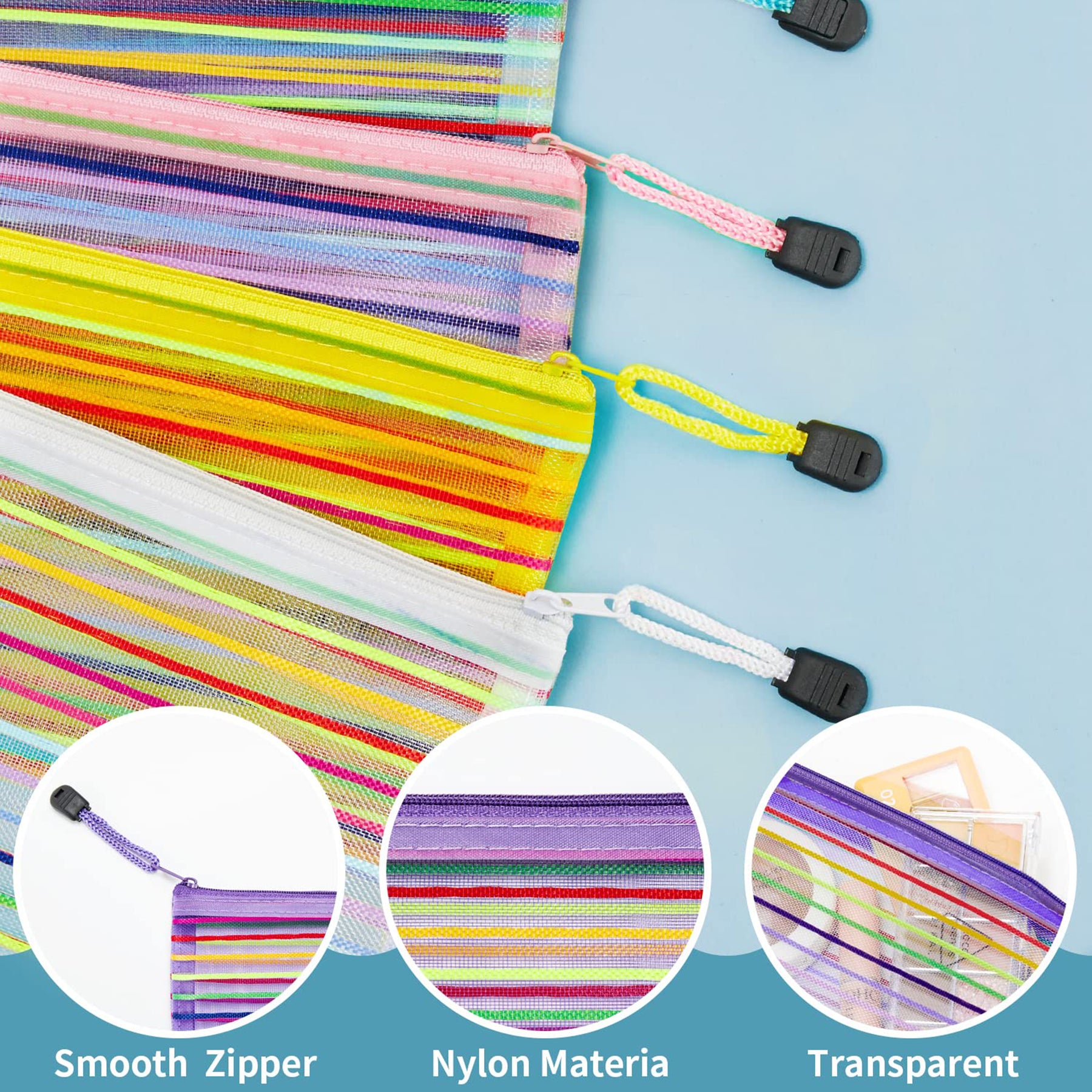 JARLINK 20 Pack 10 Colors Zipper Mesh Pouch, Pencil Pouch Pen Bag Multipurpose