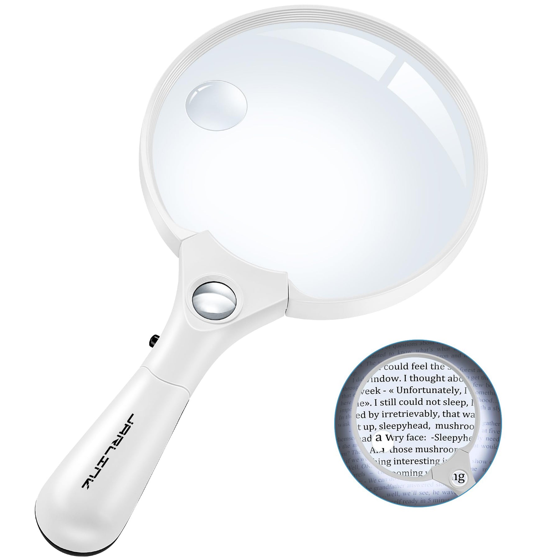 JARLINK Large Magnifying Glass with Light, 10X 20X 45X Illuminated Handheld Magnifier with 3 LED Lights for Seniors Reading, Inspection Coins Jewelry, Exploring