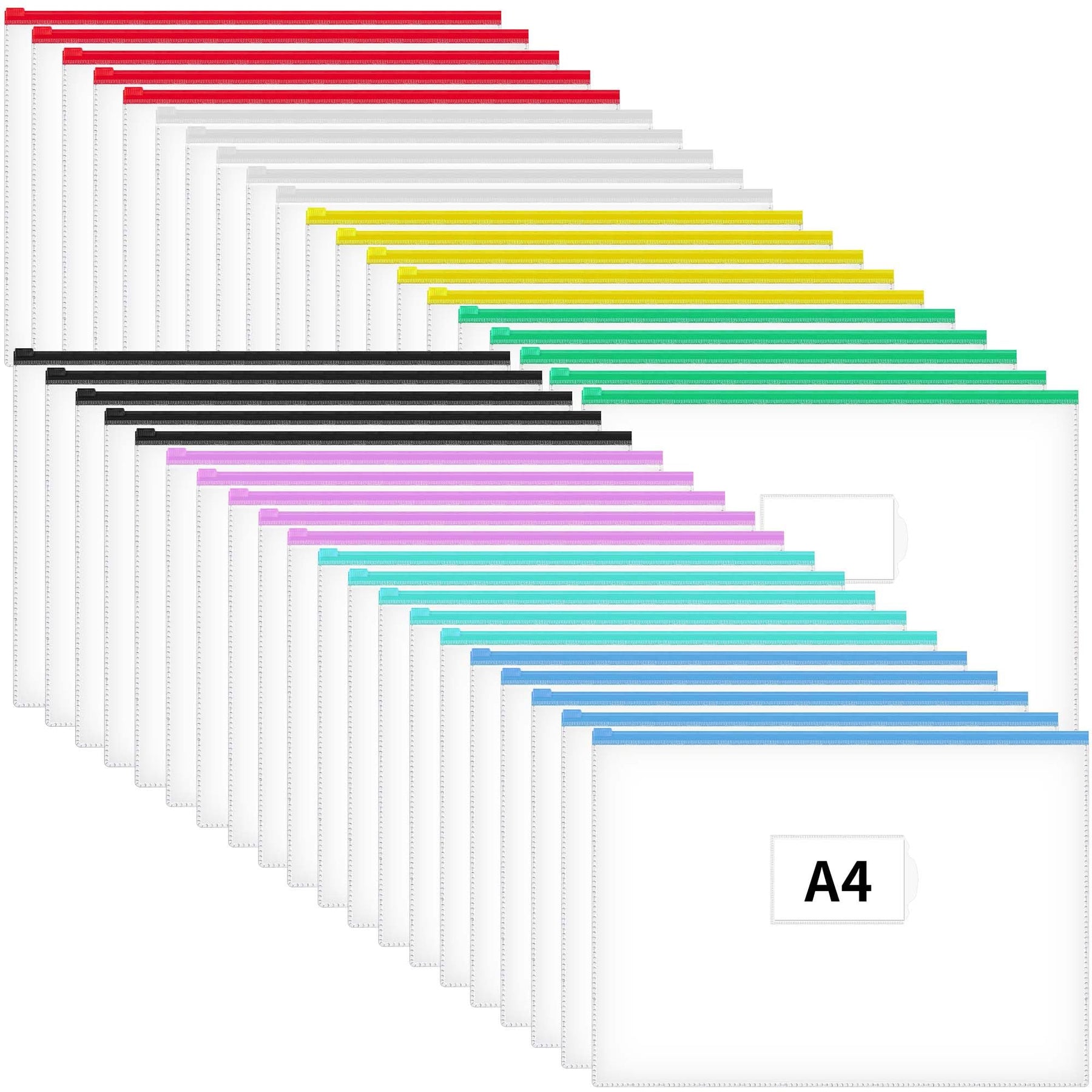 JARLINK 24pcs Poly Zip Envelopes, 8 Colors, A4 Letter Size Plastic Files Zipper Folders, Reusable Pencil Bags for School, Office, Travel Storage Supplies