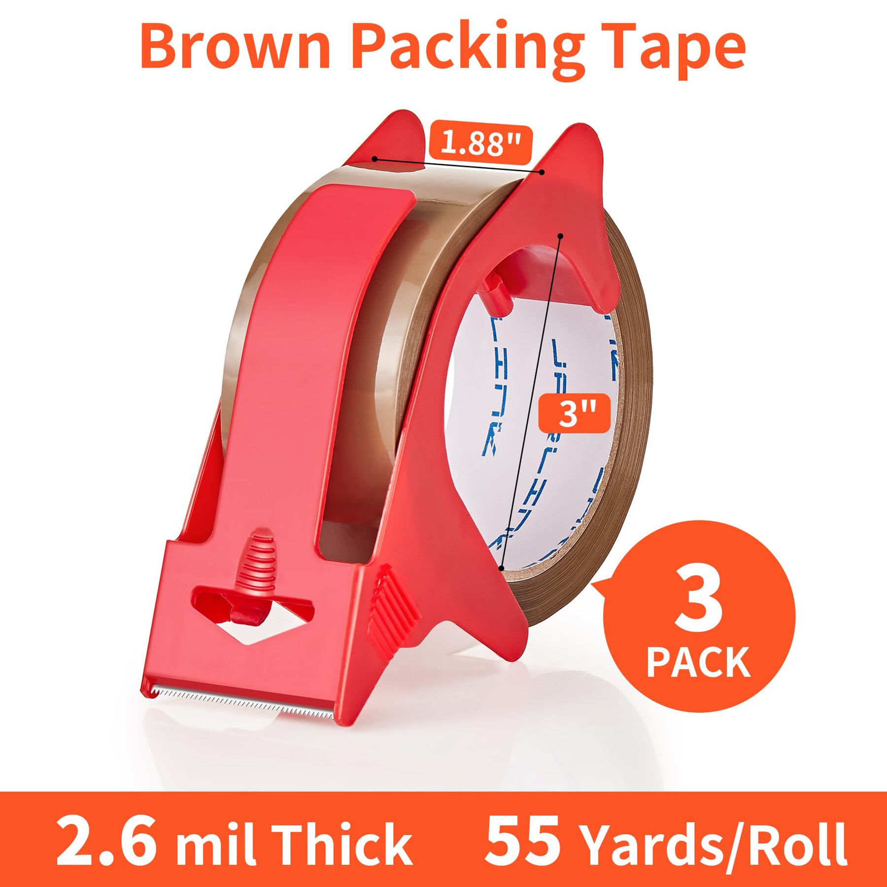 JARLINK 6 Rolls Brown Packing Tape with Dispenser, Heavy Duty Packaging Tape Refills for Shipping Packaging Mailing, 2.6mil Thick, 1.88 inches Wide, 60 Yards Per Roll, 360 Total Yards