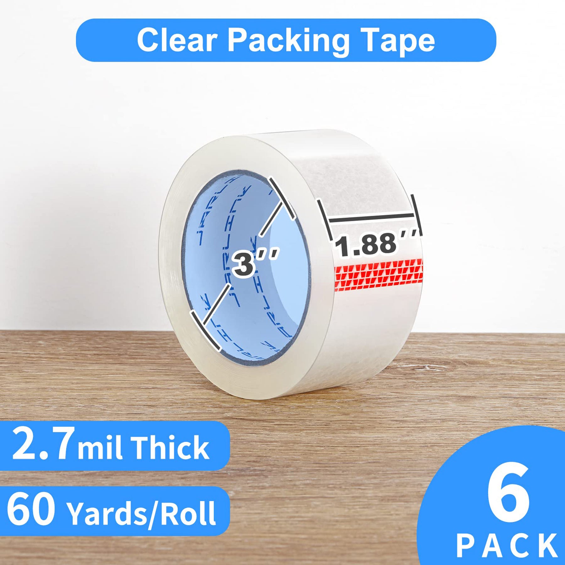 JARLINK Clear Packing Tape (18 Rolls), Heavy Duty Packaging Tape for Shipping Packaging Moving Sealing, 2.7mil Thick, 1.88 inches Wide, 60 Yards Per Roll, 1080 Total Yards