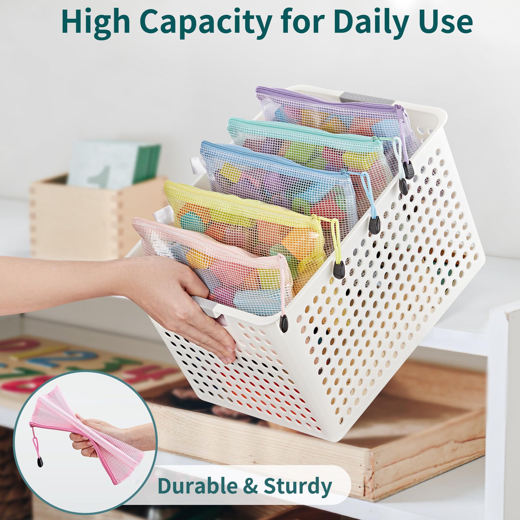 JARLINK 16pcs Mesh Zipper Pouch for Organizing, Waterproof Zipper Storage Bags, 8 Colors Plastic File Pouch, Multipurpose for Travel, School, Board Game, Puzzles, Office, and Home Organize