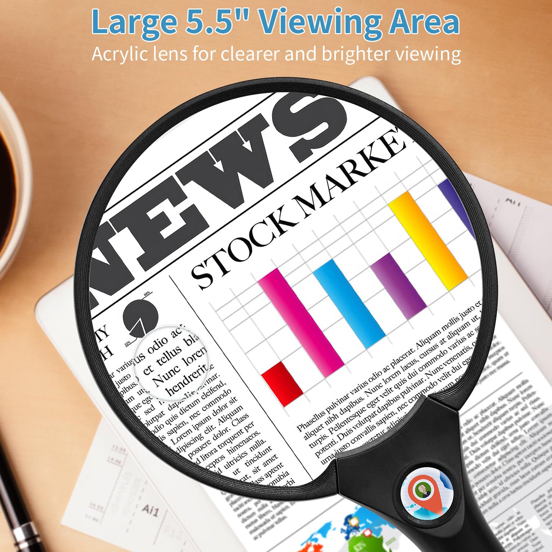 JARLINK Large Magnifying Glass with Light, 10X 20X 45X Illuminated Handheld Magnifier with 3 LED Lights for Seniors Reading, Inspection Coins Jewelry, Exploring