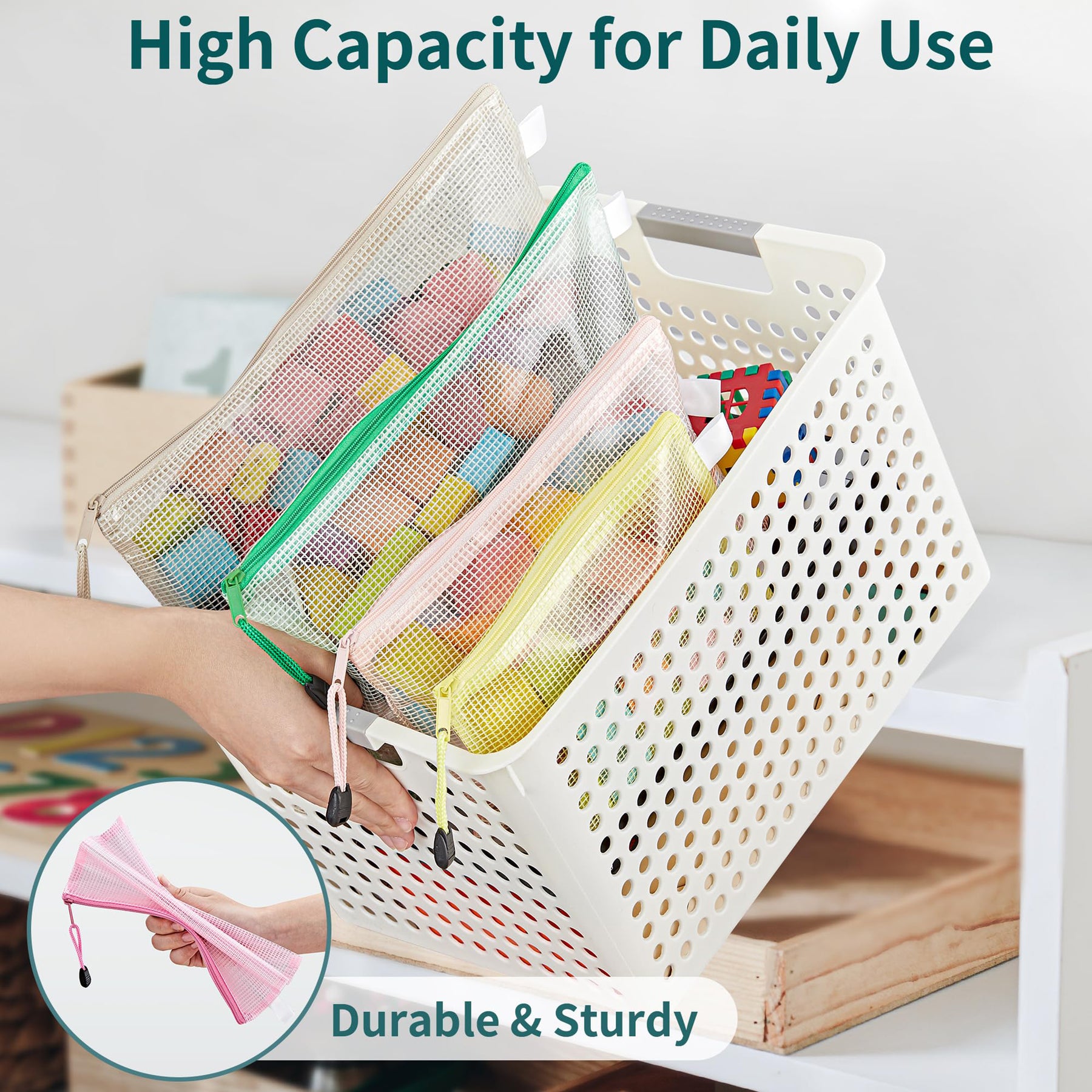 JARLINK 16pcs Mesh Zipper Pouch for Organizing, Waterproof Zipper Storage Bags, 8 Colors Plastic File Pouch, Multipurpose for Travel, School, Board Game, Puzzles, Office, and Home Organize