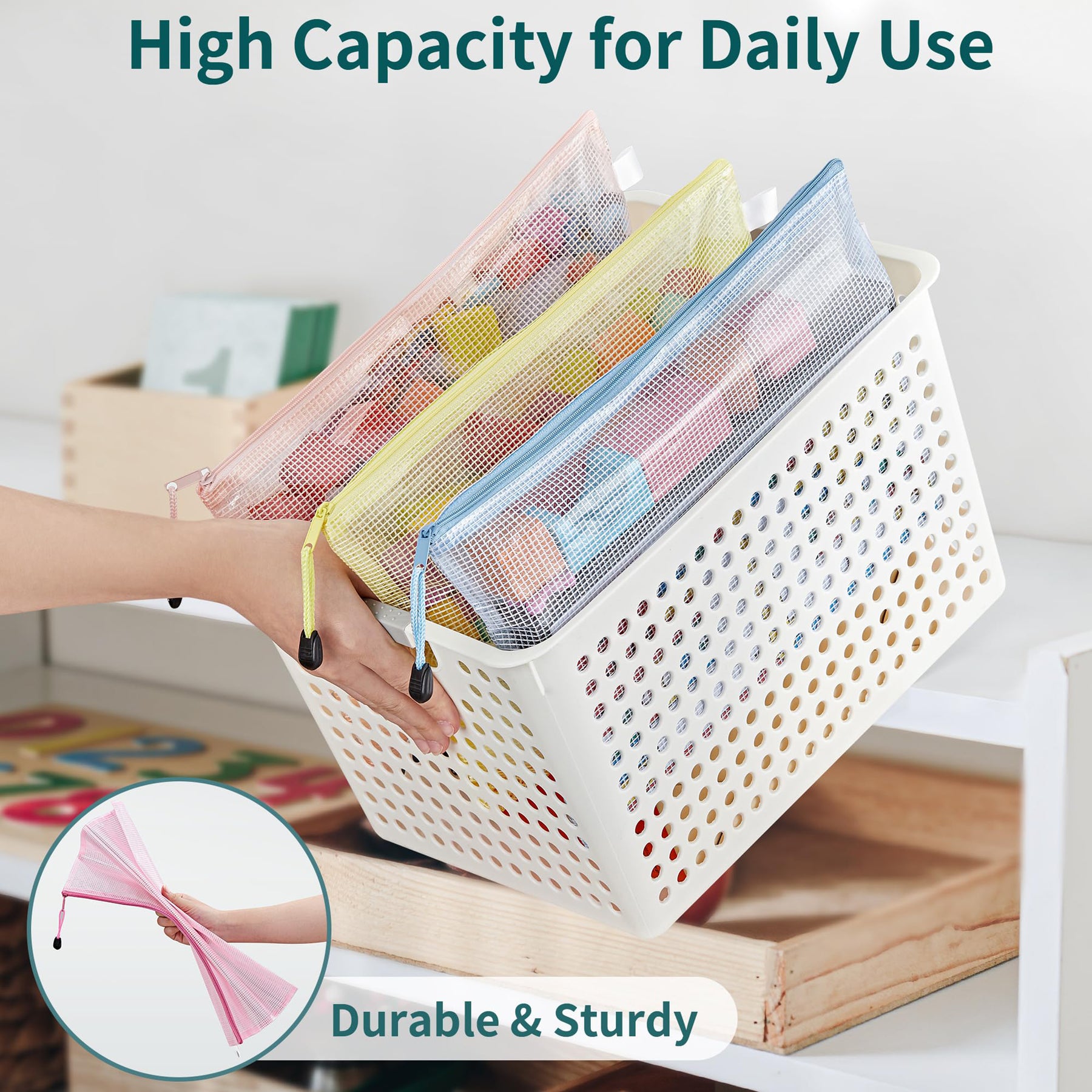 JARLINK 16pcs Mesh Zipper Pouch for Organizing, Waterproof Zipper Storage Bags, 8 Colors Plastic File Pouch, Multipurpose for Travel, School, Board Game, Puzzles, Office, and Home Organize