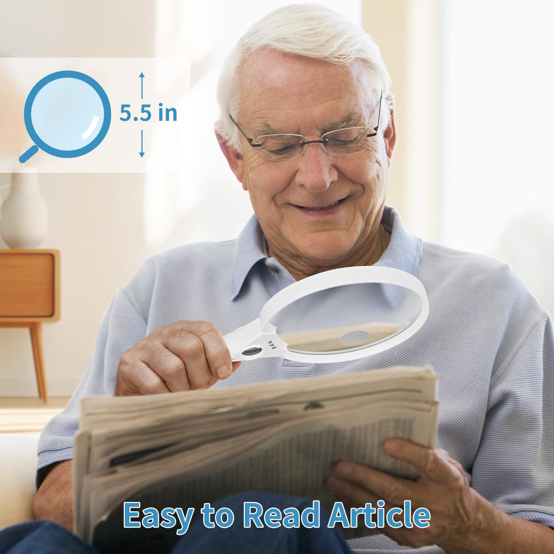 JARLINK Large Magnifying Glass with Light, 10X 20X 45X Illuminated Handheld Magnifier with 3 LED Lights for Seniors Reading, Inspection Coins Jewelry, Exploring